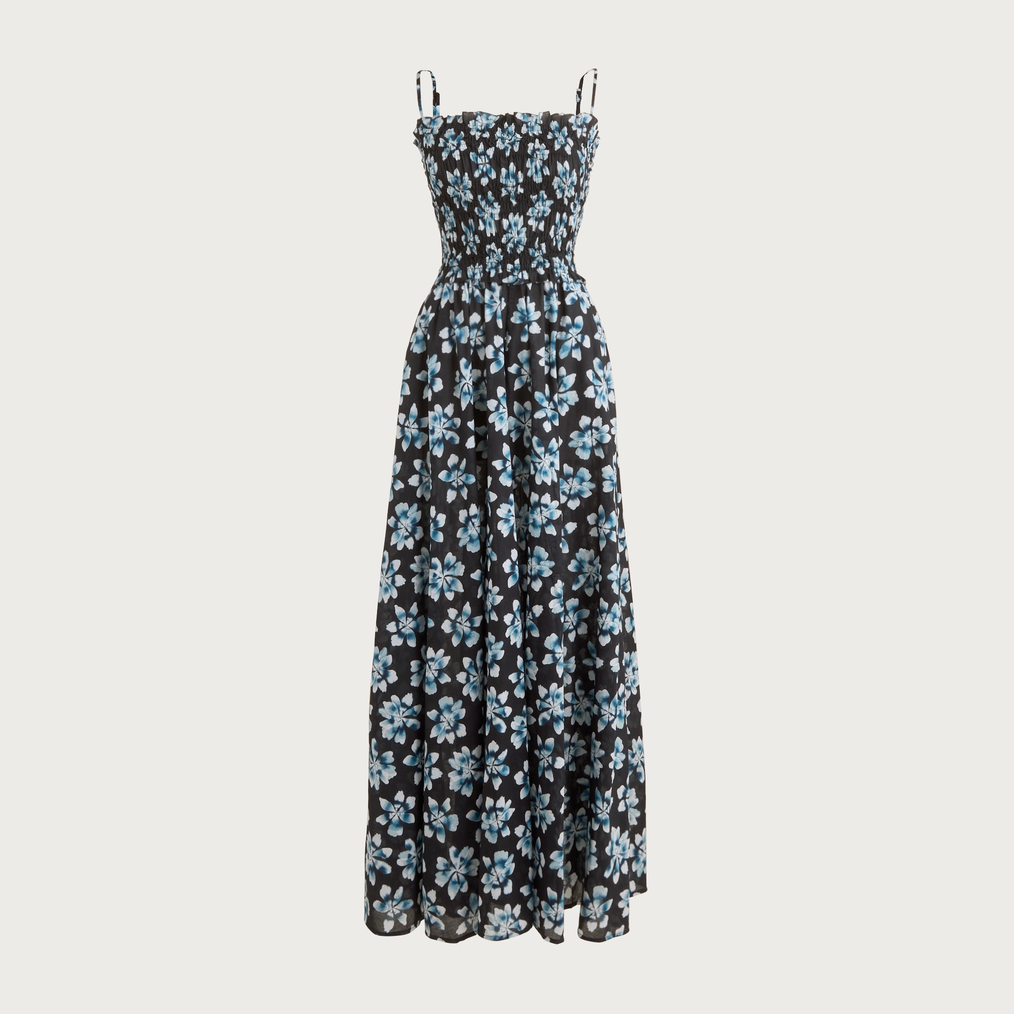 Smocked maxi dress in cotton voile floral print