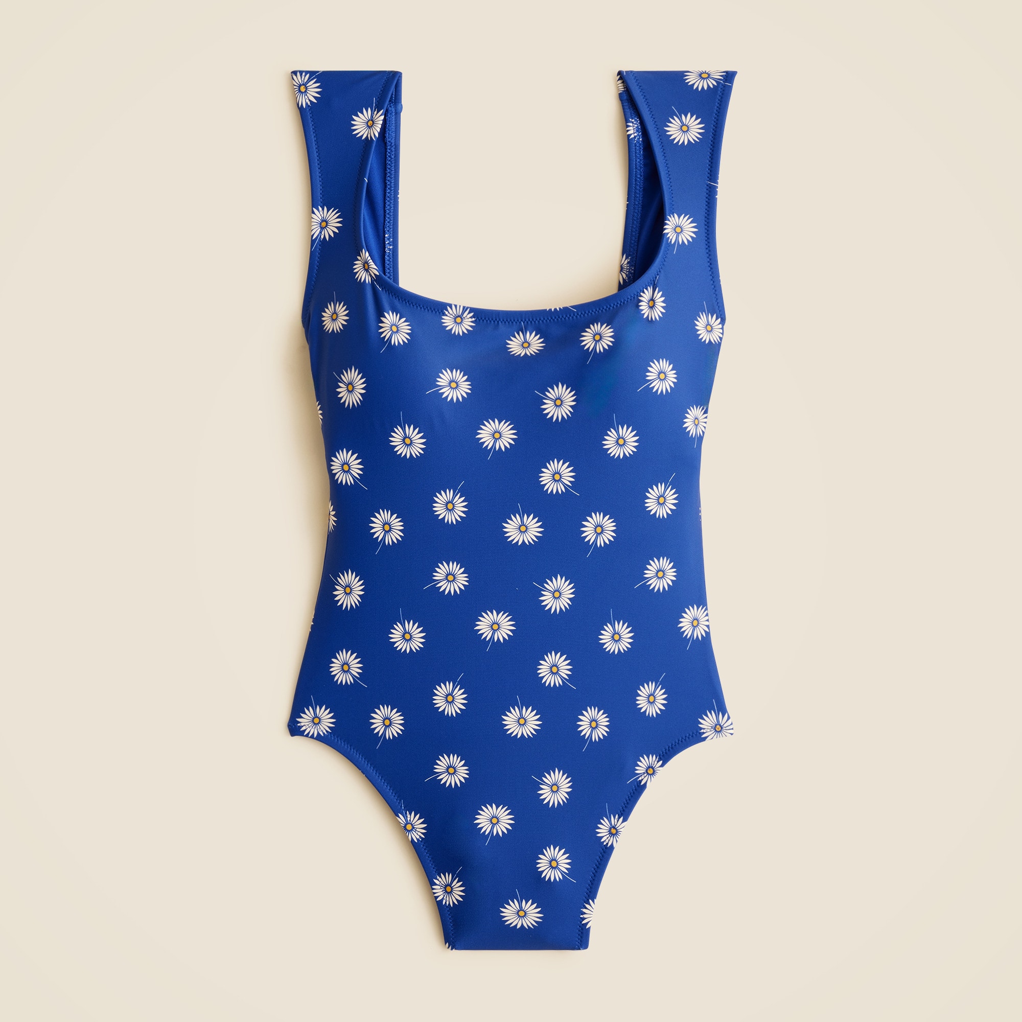 Cap-sleeve one-piece swimsuit in daisy print