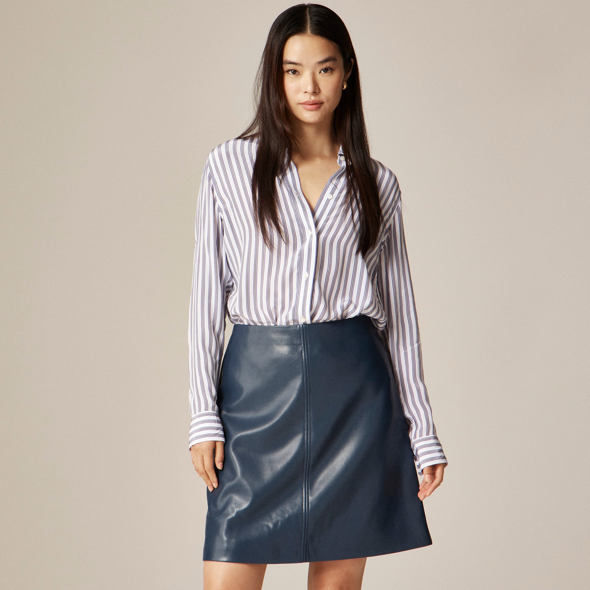 Seamed A-line skirt in faux leather