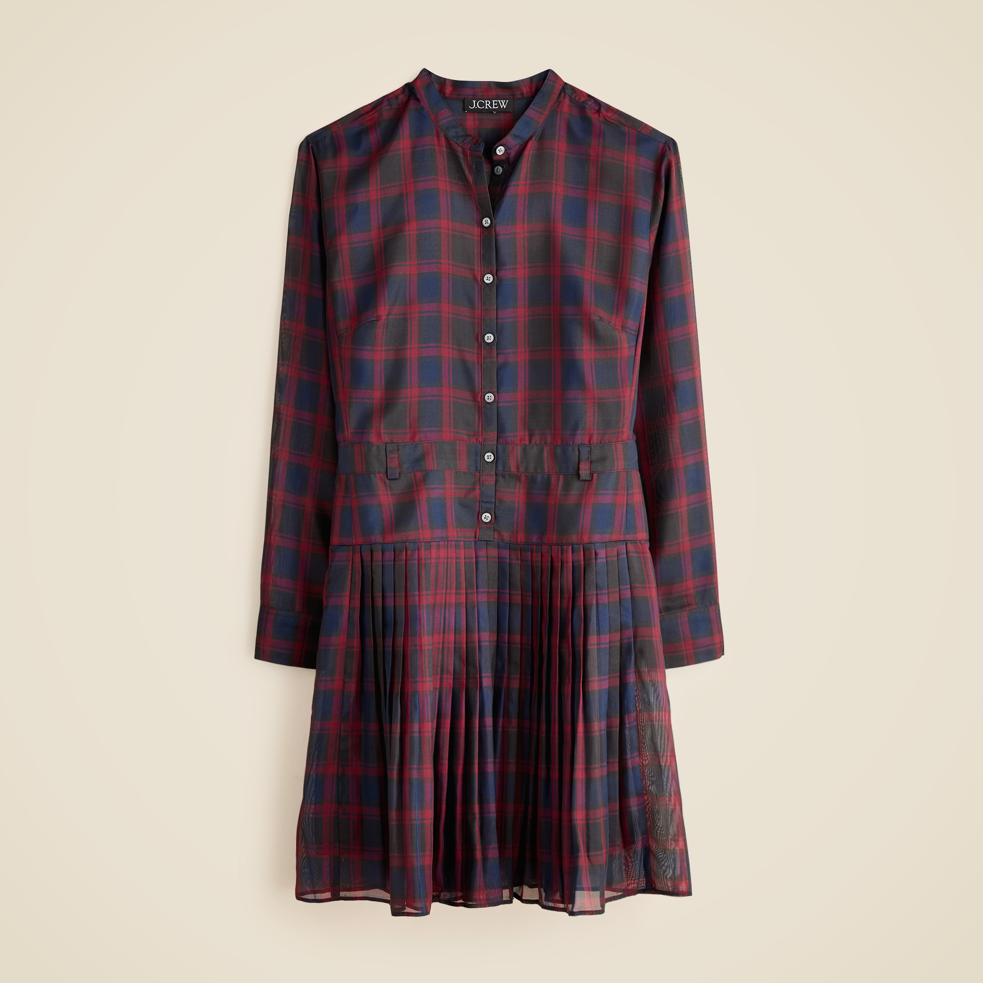 Pleated shirt-dress in Stewart tartan print