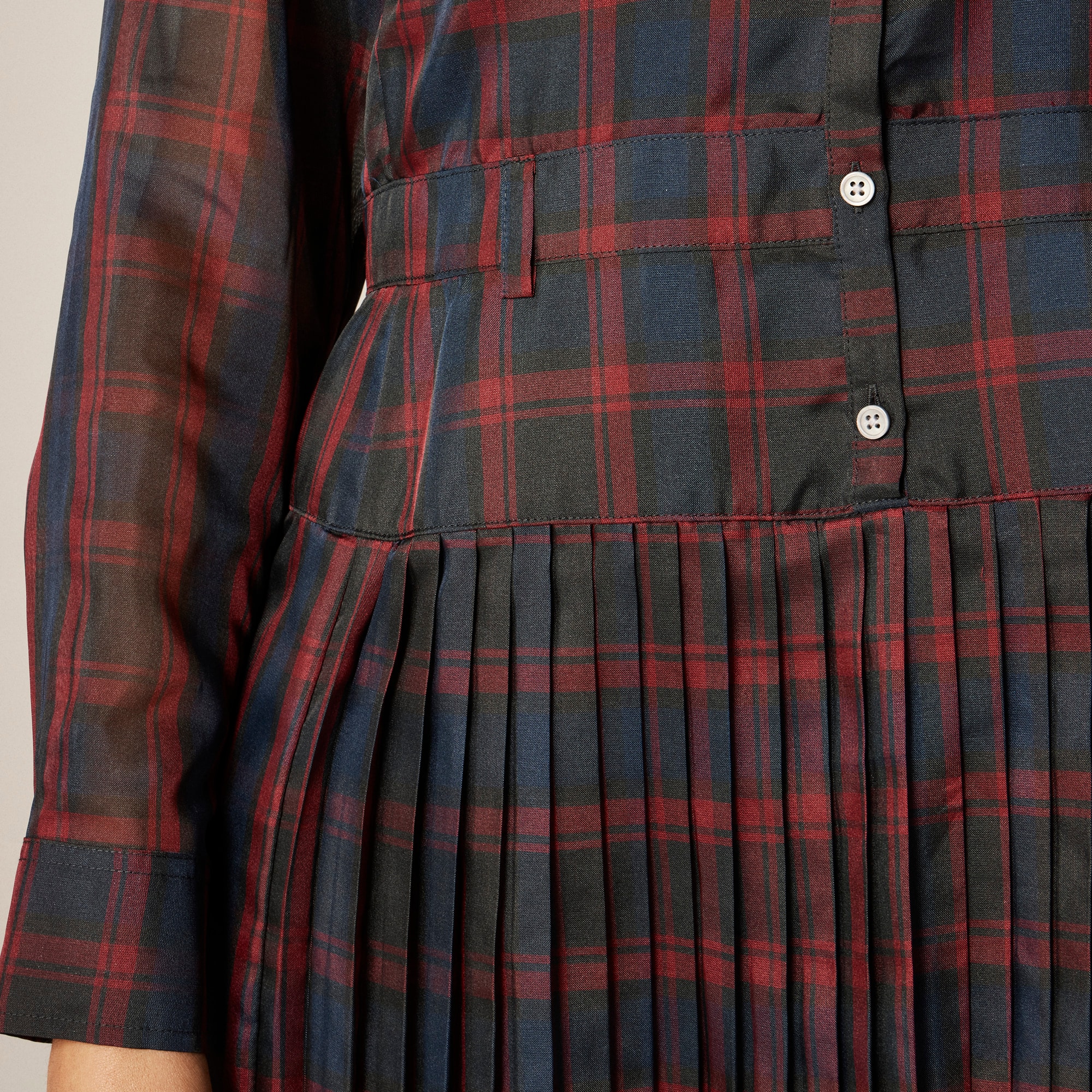 Sheer shirt-dress in Stewart tartan print