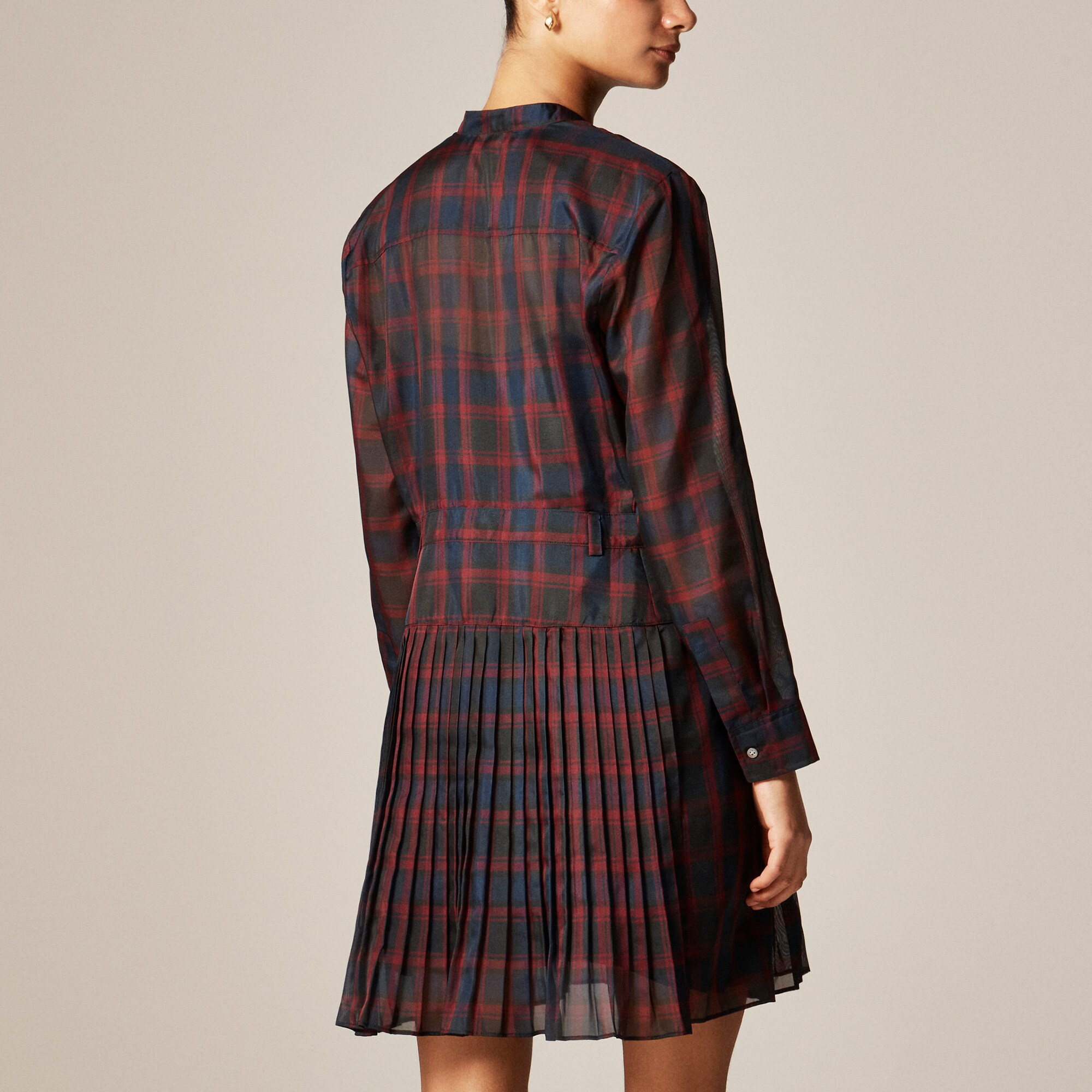 Pleated shirt-dress in Stewart tartan print