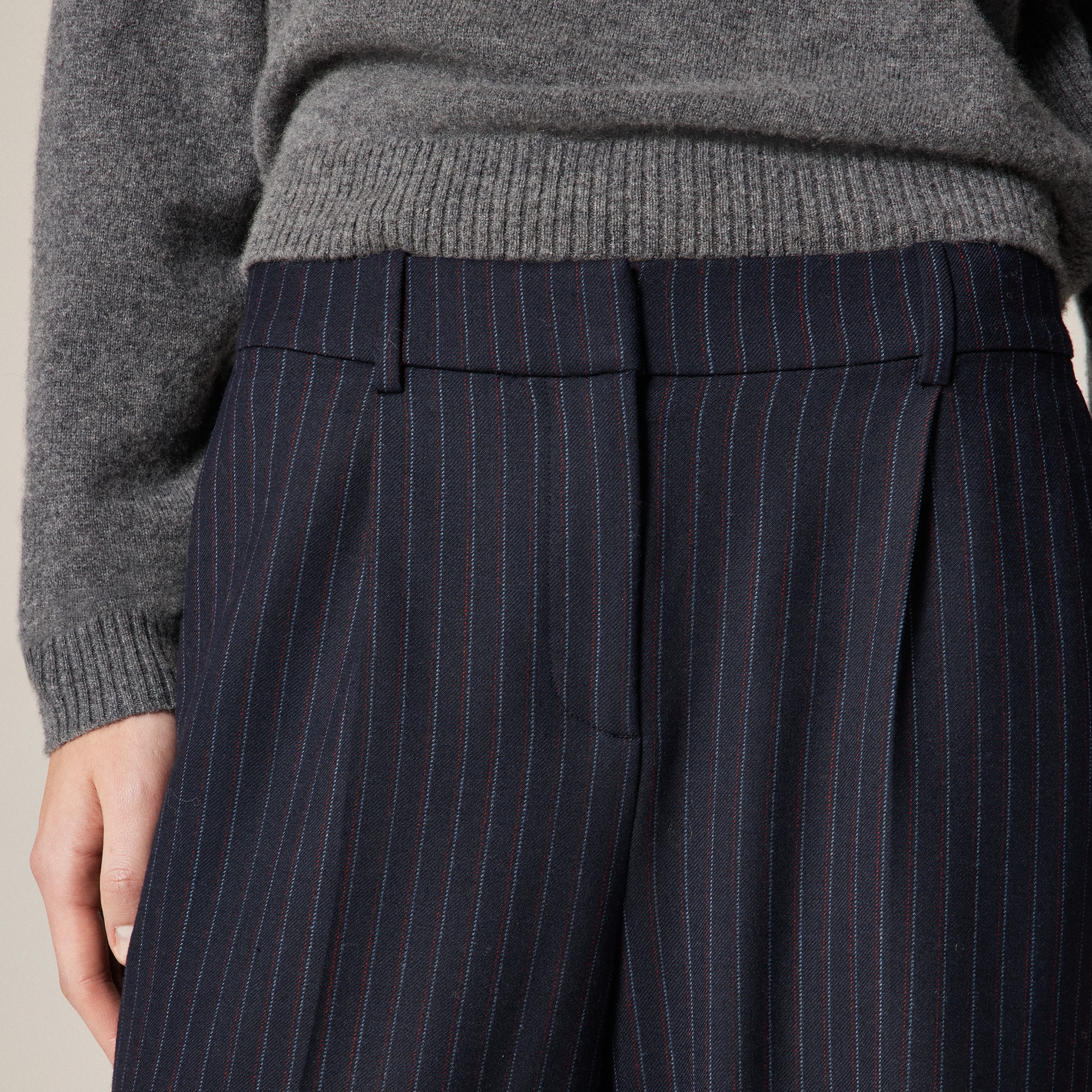 Relaxed-fit pleated pant in pinstriped wool blend