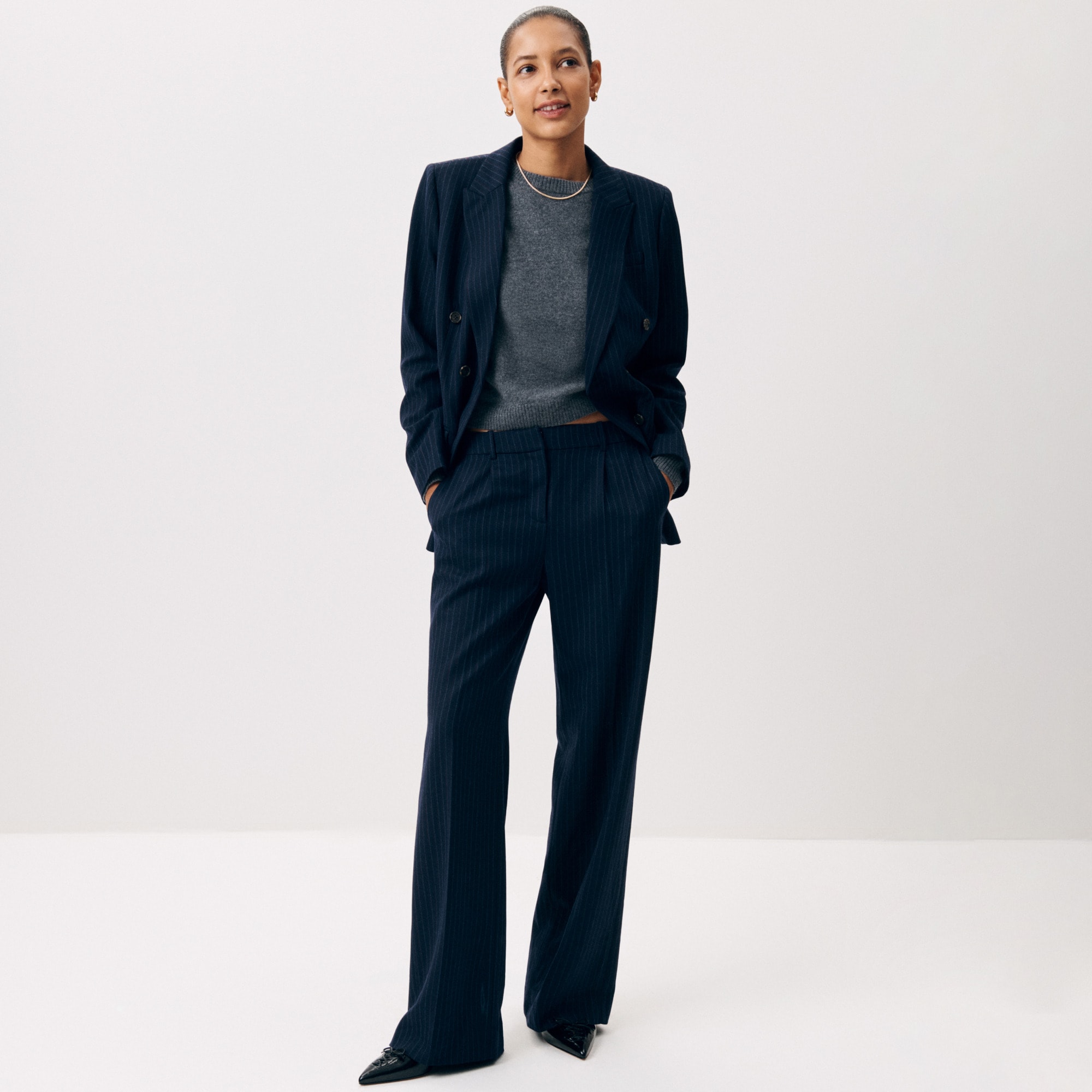 Relaxed-fit Pleated Pant In Pinstriped Wool Blend For Women | J.Crew