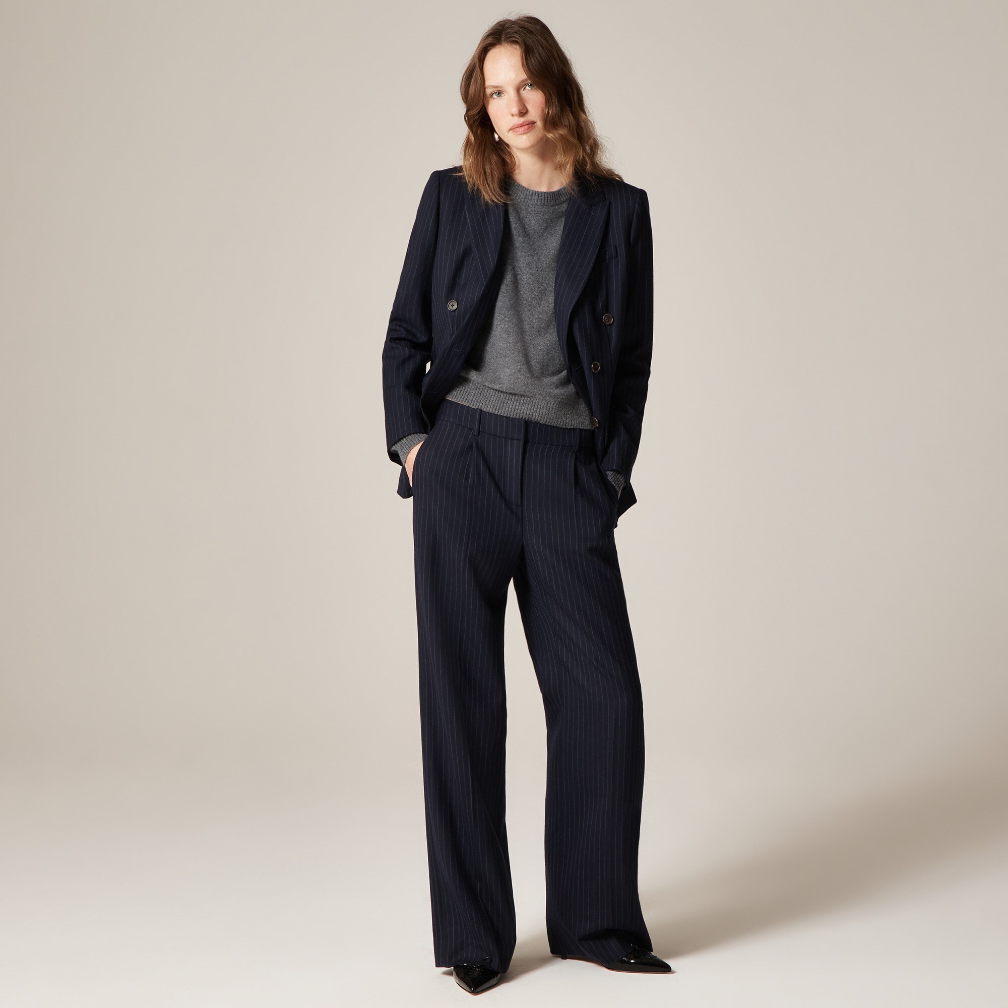 Relaxed-fit Pleated Pant In Pinstriped Wool Blend For Women | J.Crew