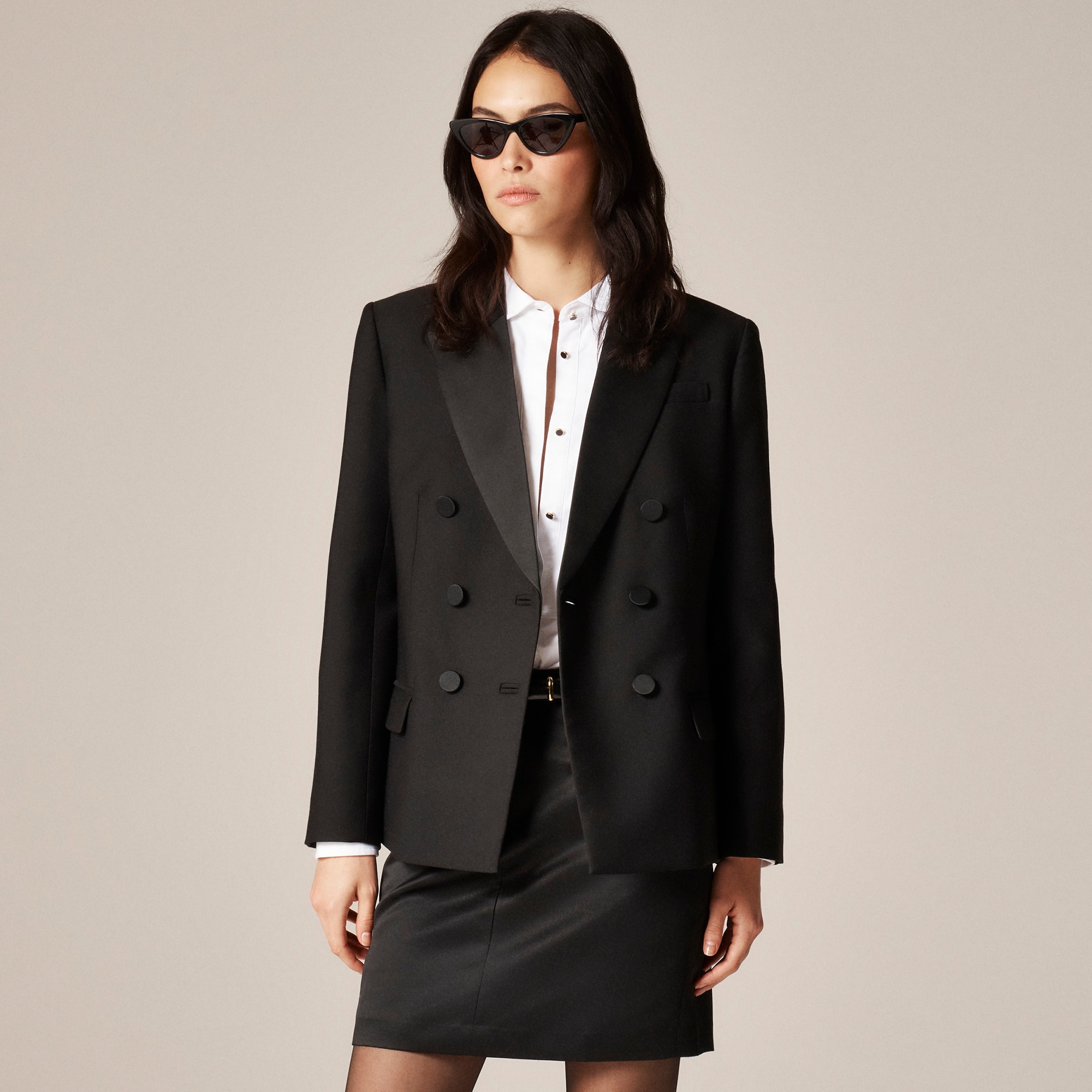 womens Double-breasted blazer in Italian tuxedo wool