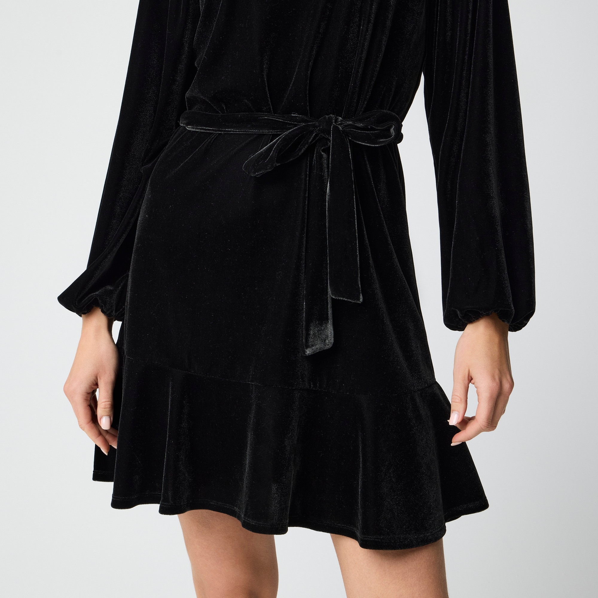 Tie-waist mini velvet dress