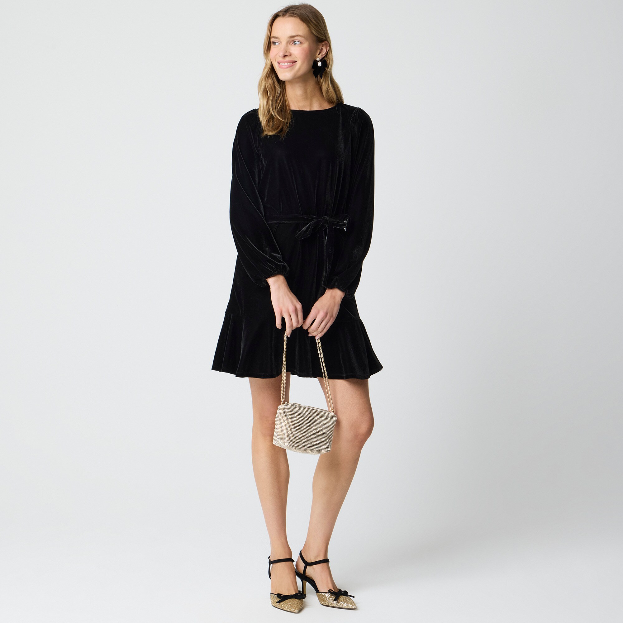 Velvet tie-waist mini dress