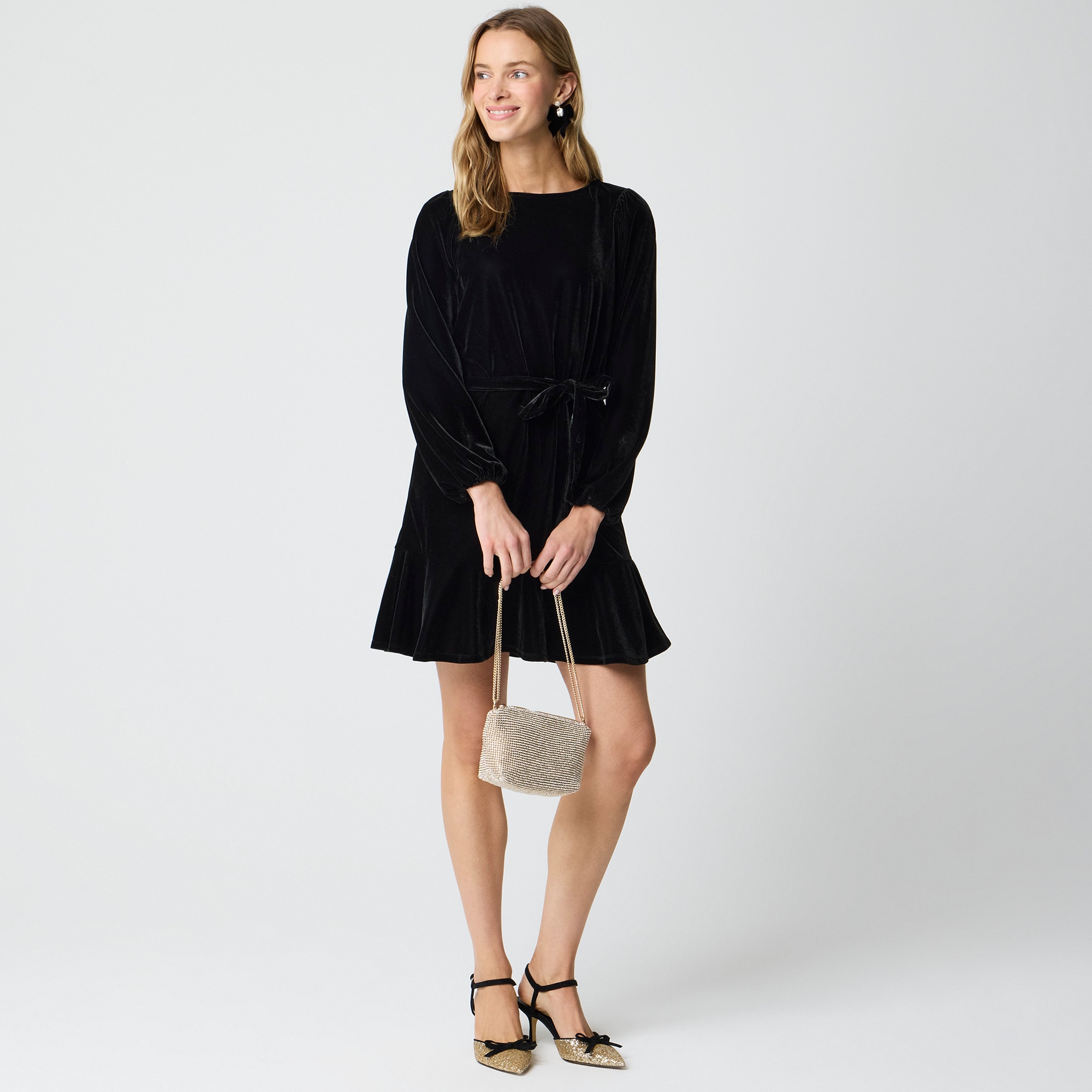  Tie-waist mini velvet dress