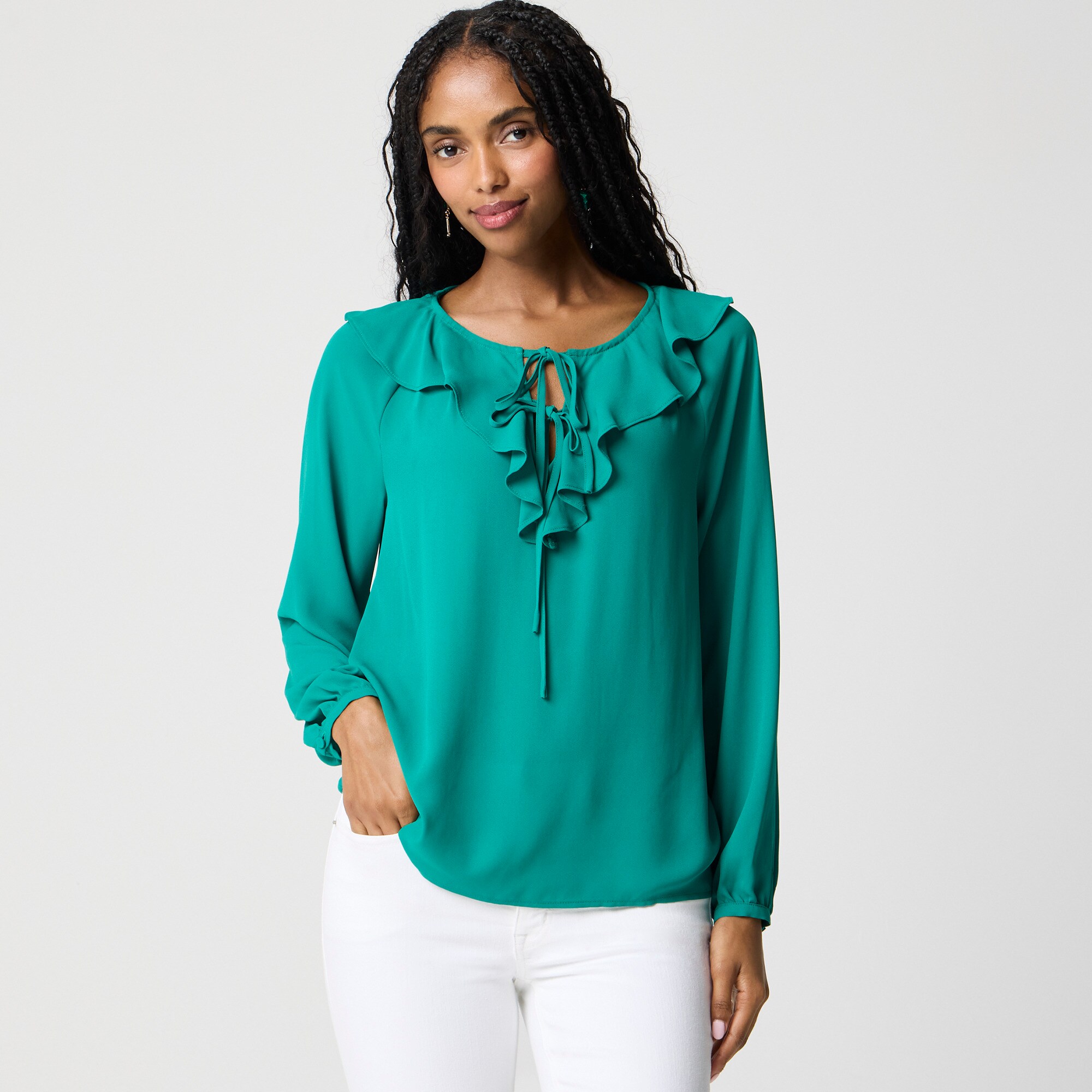 Ruffle tie-front top
