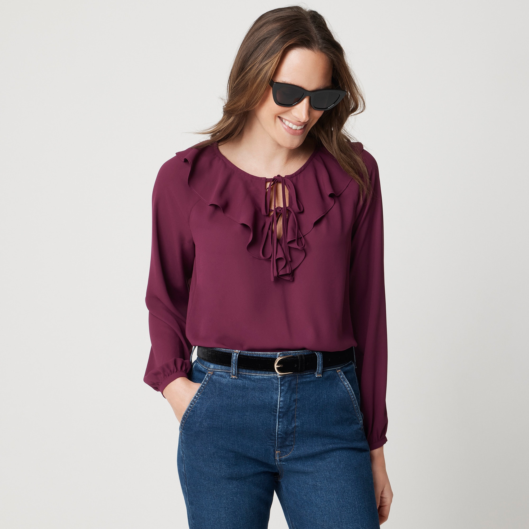 Ruffle tie-front top