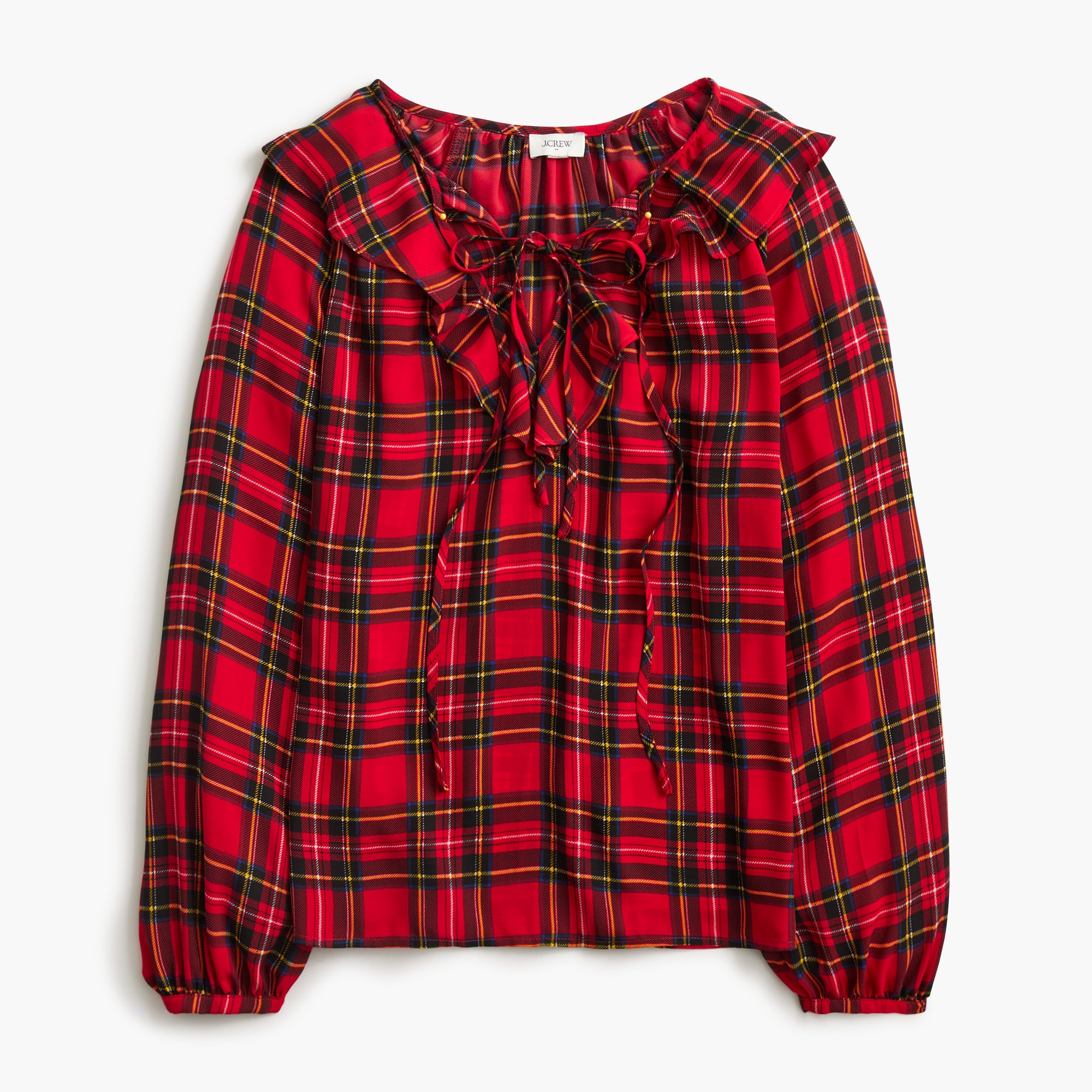 Tartan ruffle tie-front top
