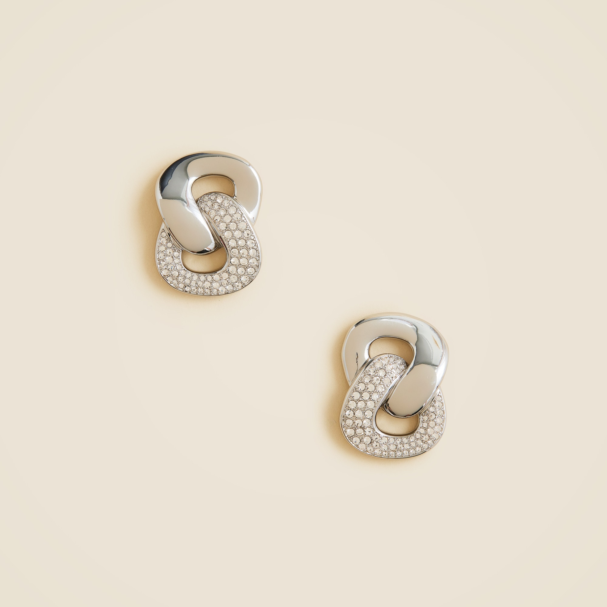 Chainlink stud earrings with pavé crystals