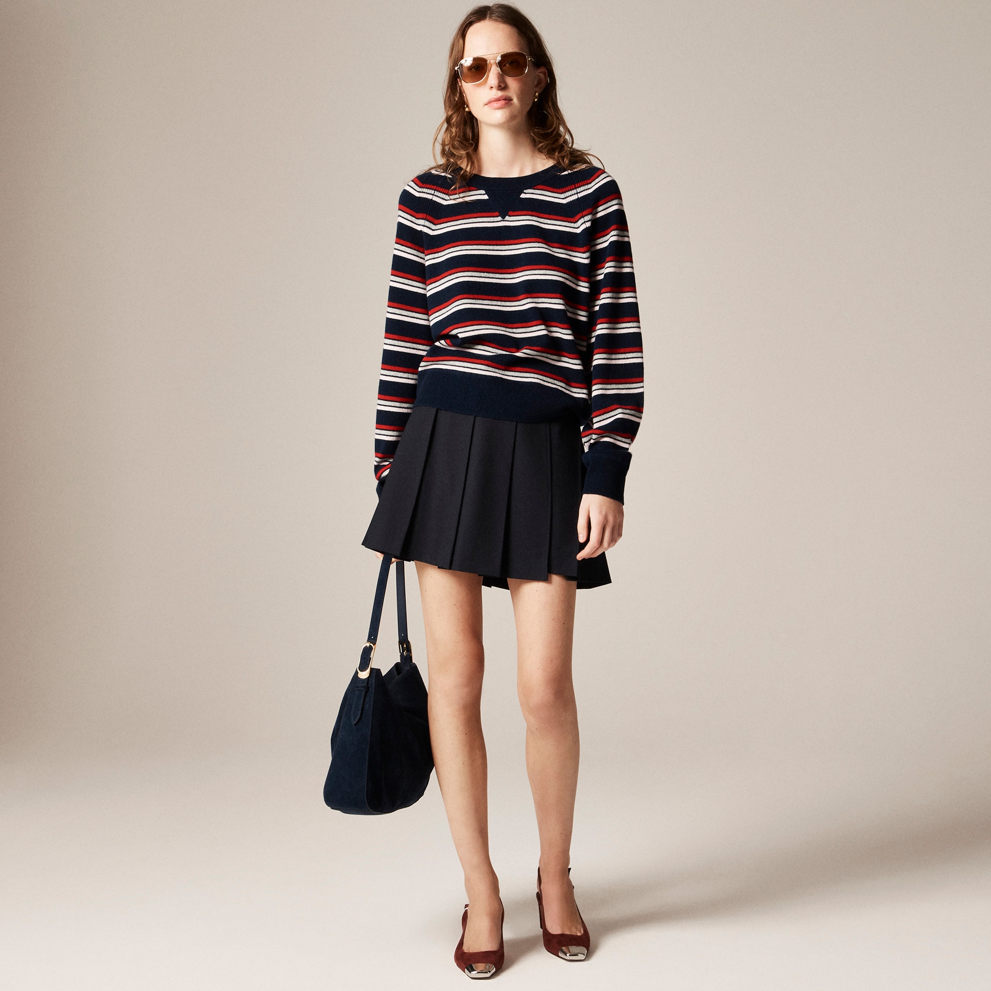 Cashmere crewneck sweatshirt in stripe