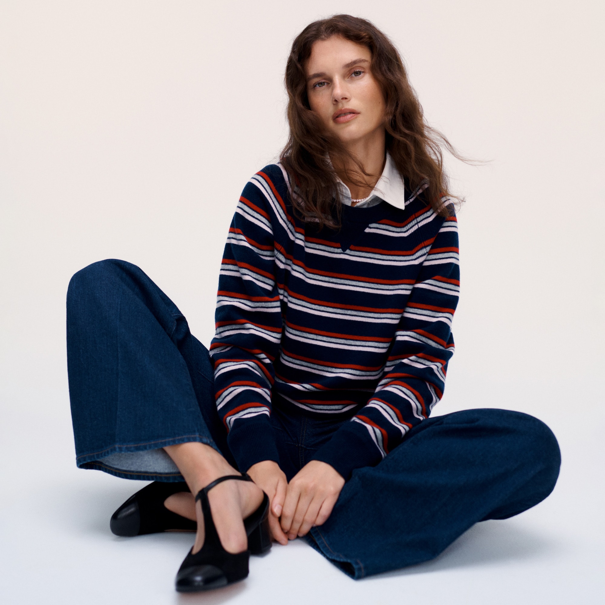 Cashmere crewneck sweatshirt in stripe