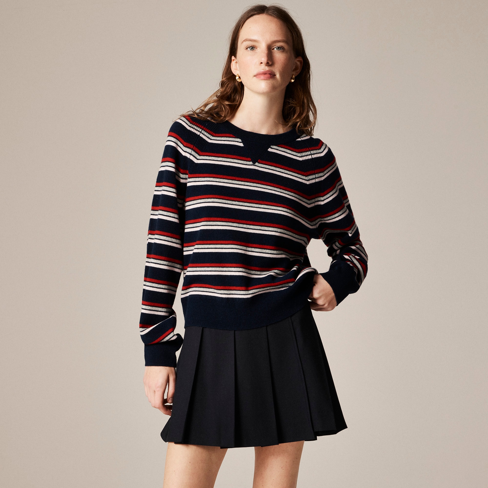 Cashmere crewneck sweatshirt in stripe