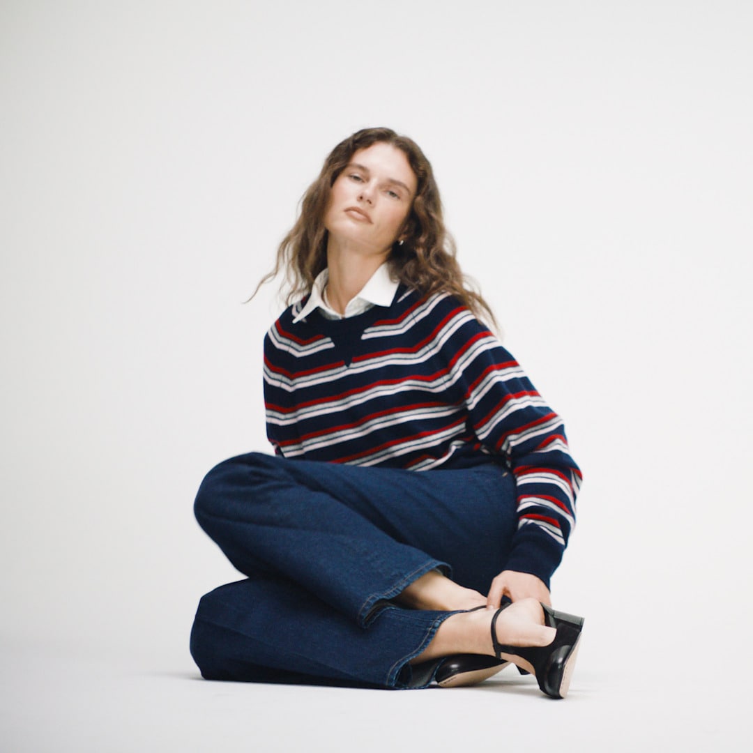 Cashmere crewneck sweatshirt in stripe