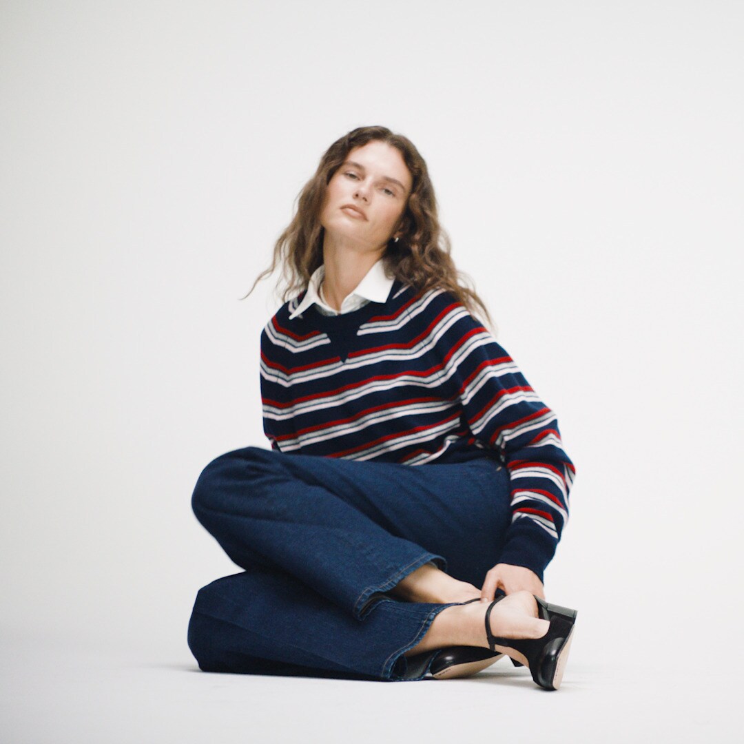 Cashmere crewneck sweatshirt in stripe