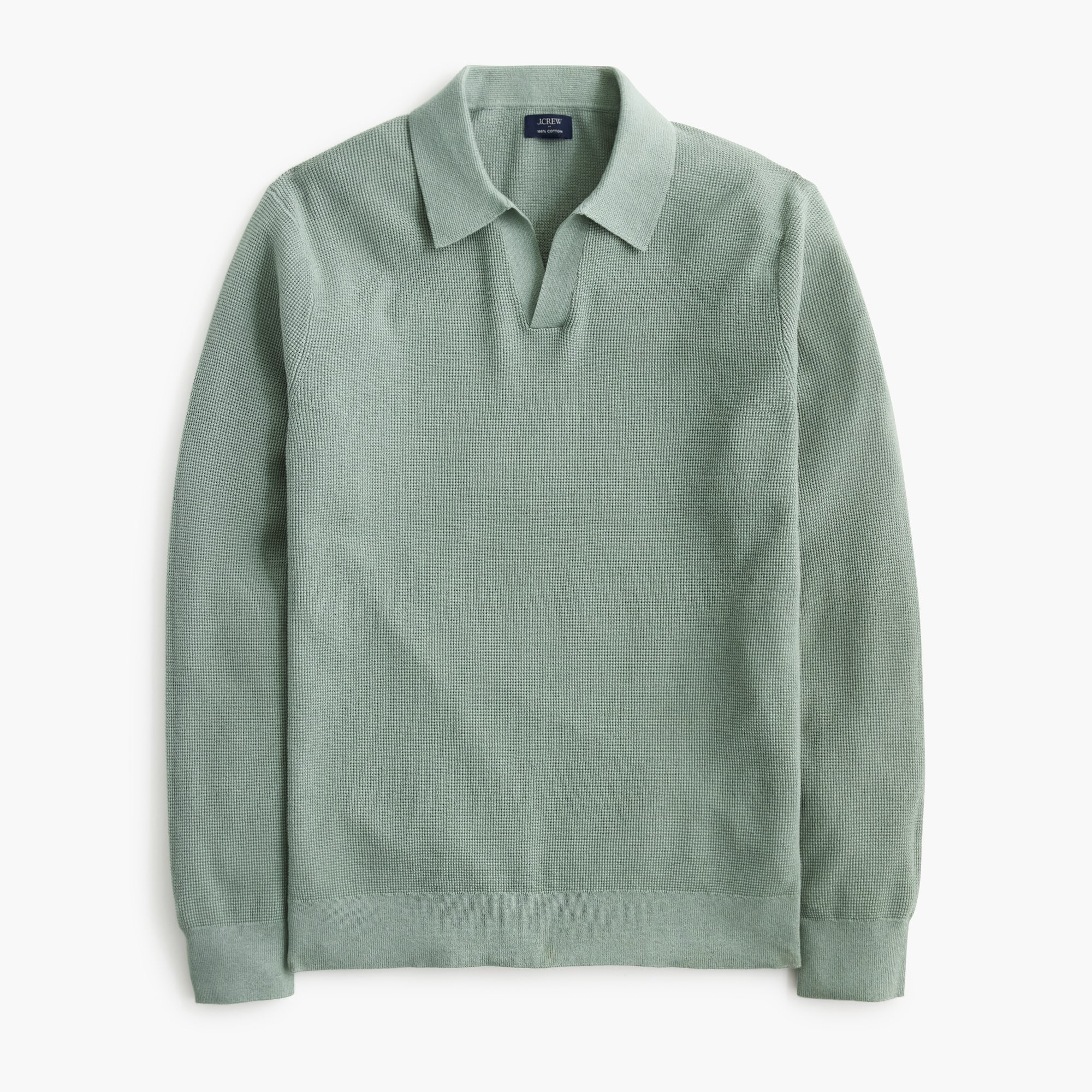 Cotton waffle johnny-collar sweater-polo