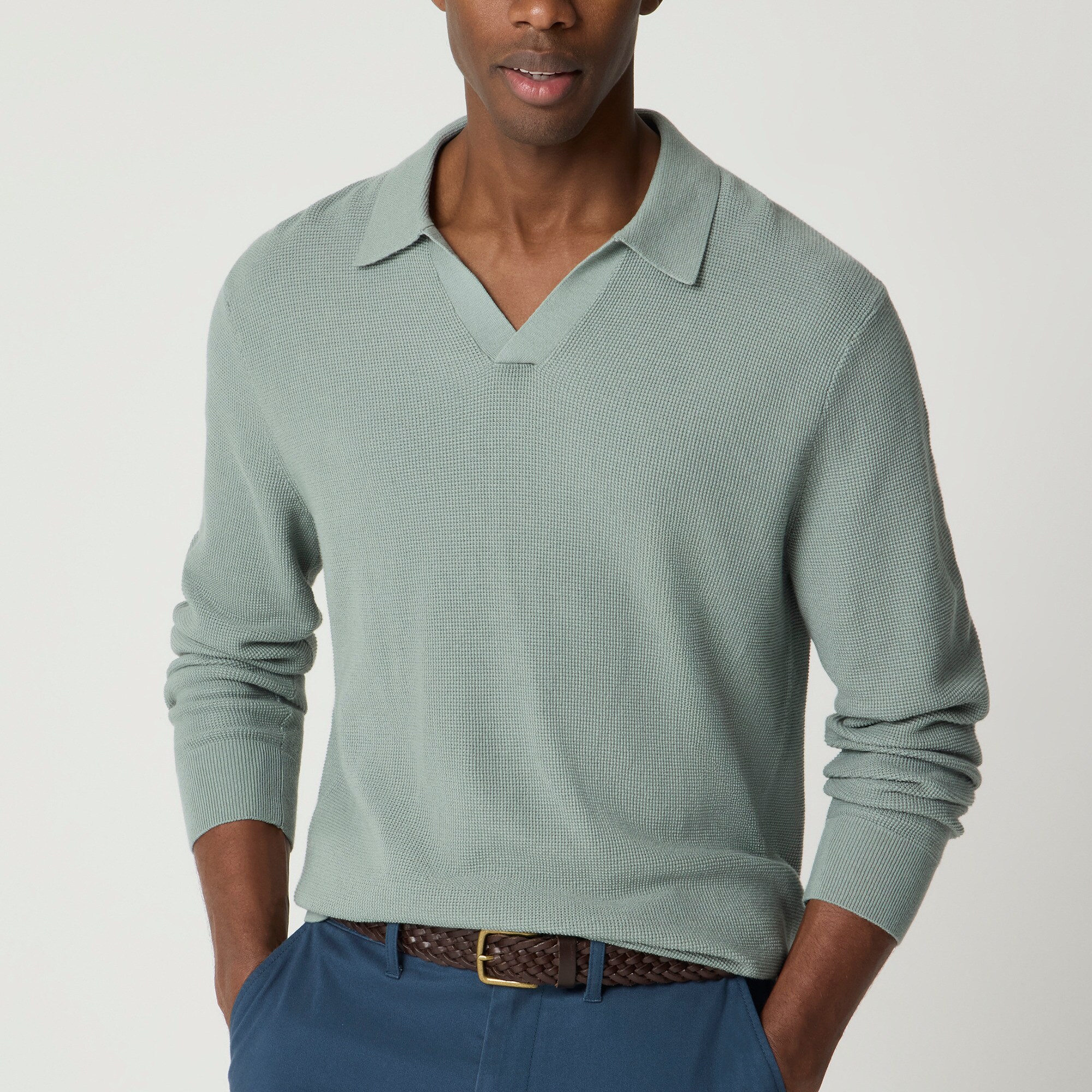 mens Cotton waffle johnny-collar sweater-polo