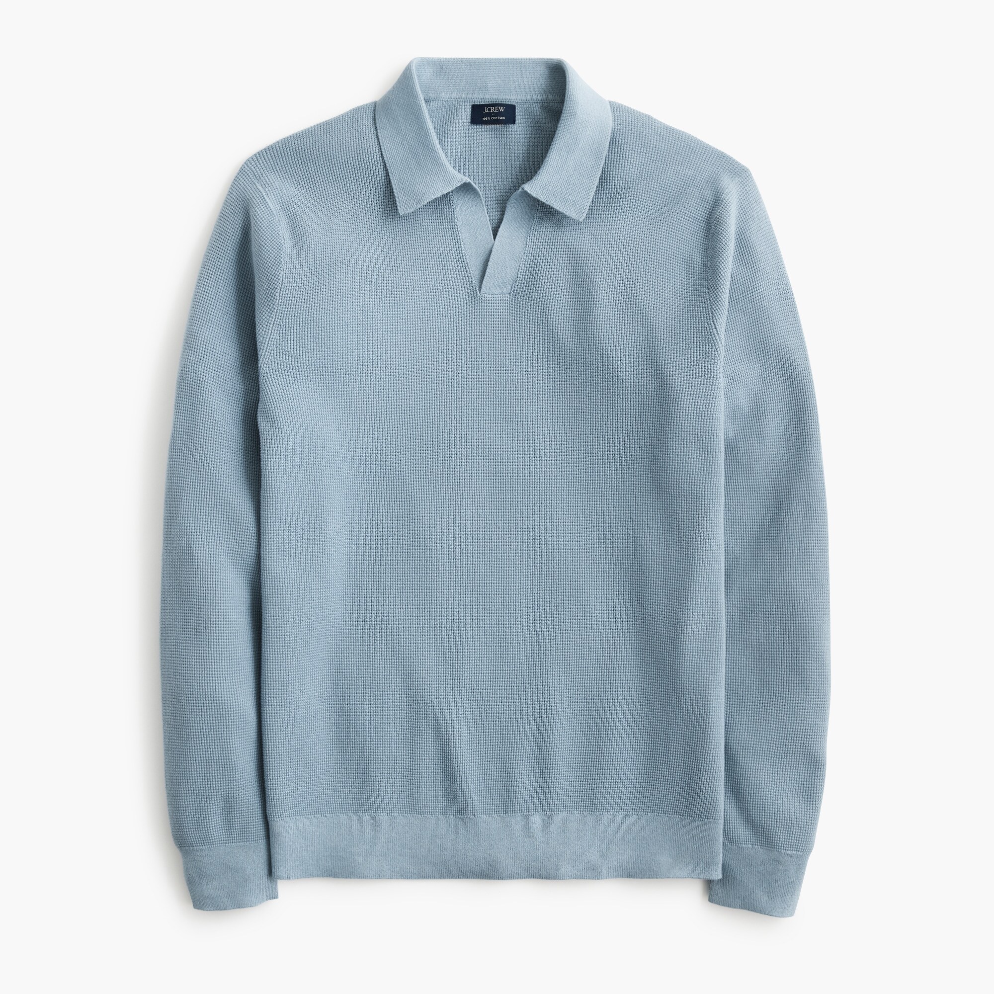 Cotton waffle johnny-collar sweater-polo