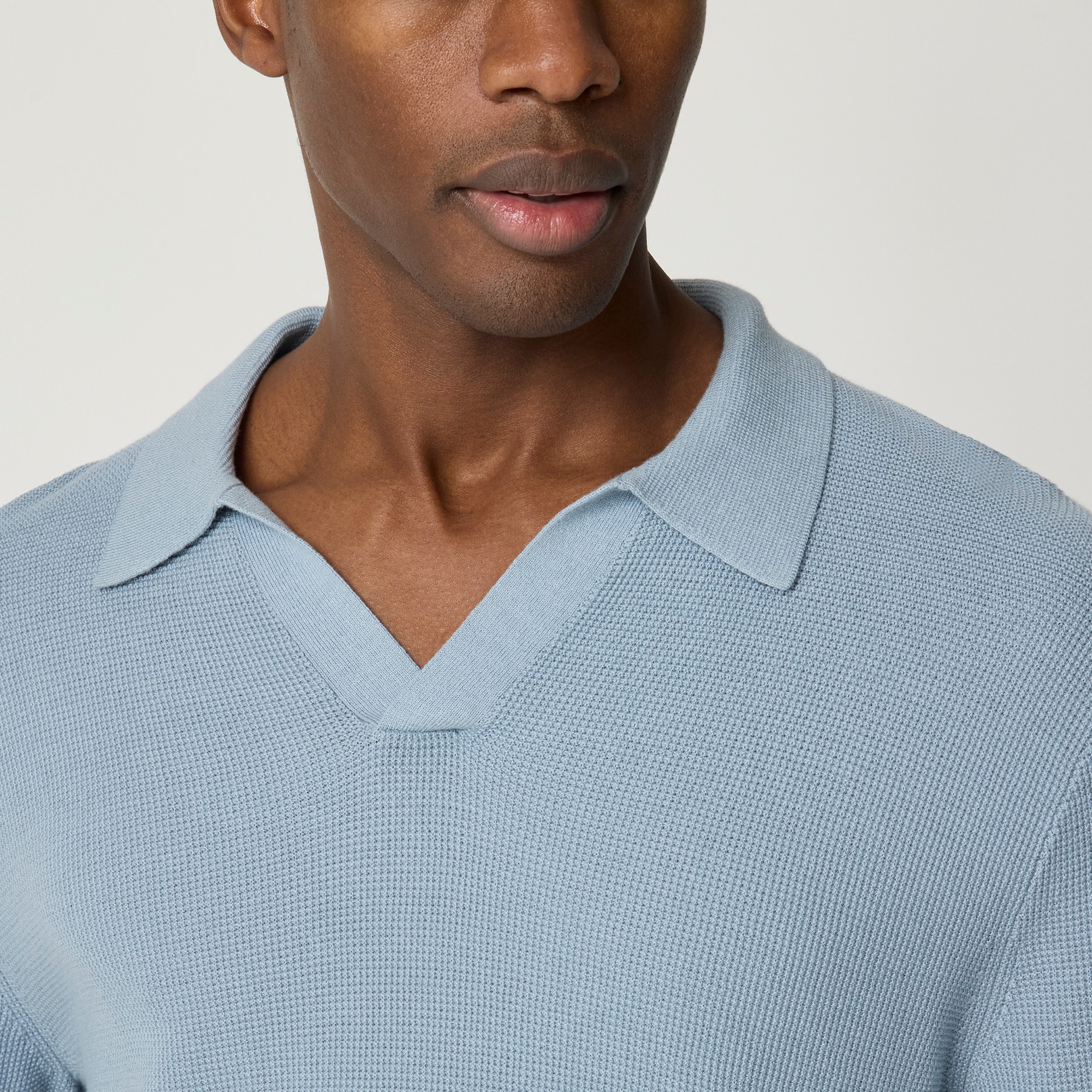 Cotton waffle johnny-collar sweater-polo