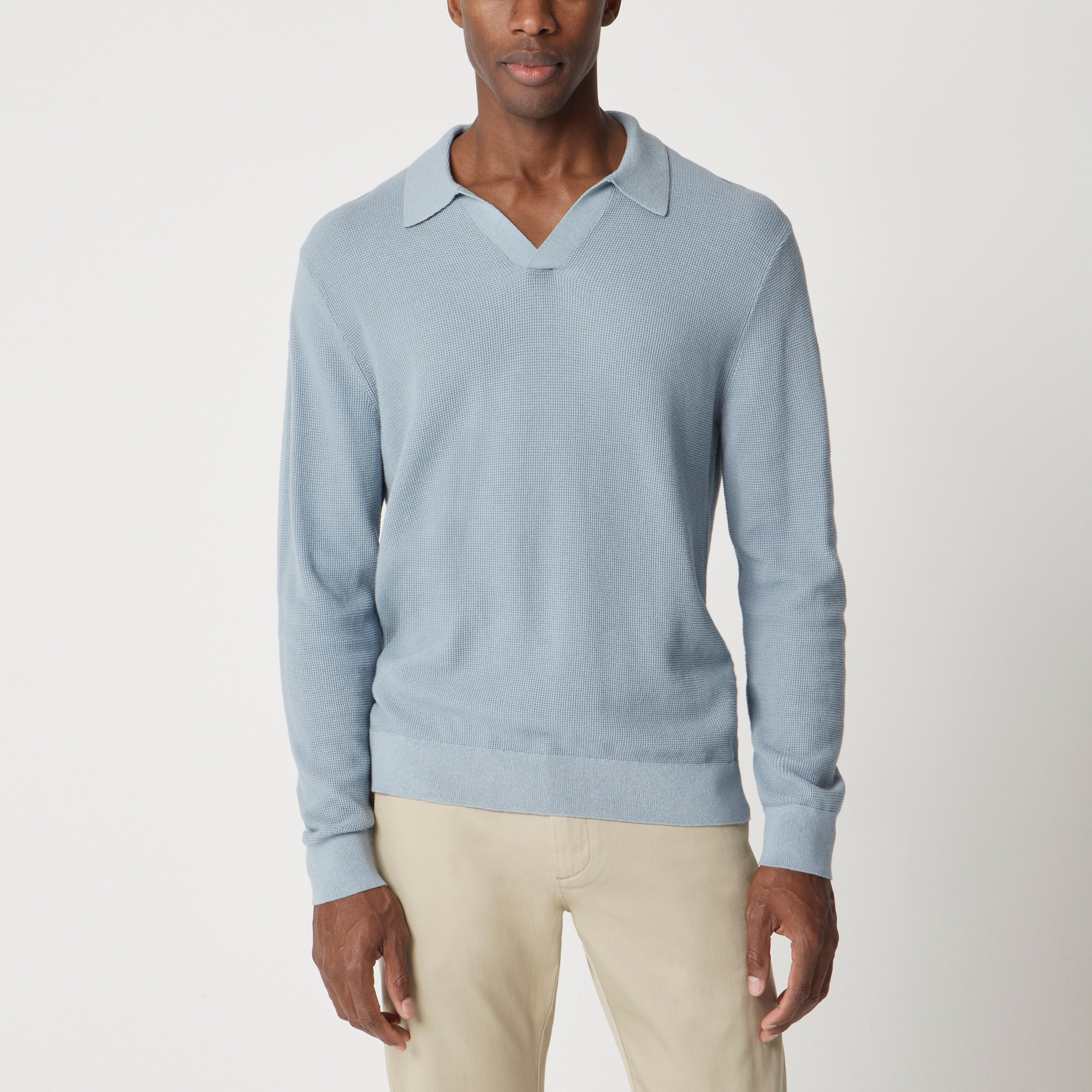 Cotton Waffle Johnny-collar Sweater-polo For Men | Factory