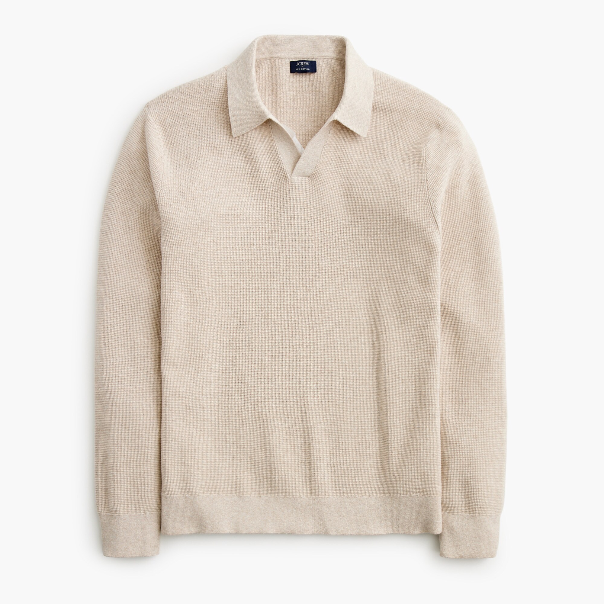 Cotton waffle johnny-collar sweater-polo