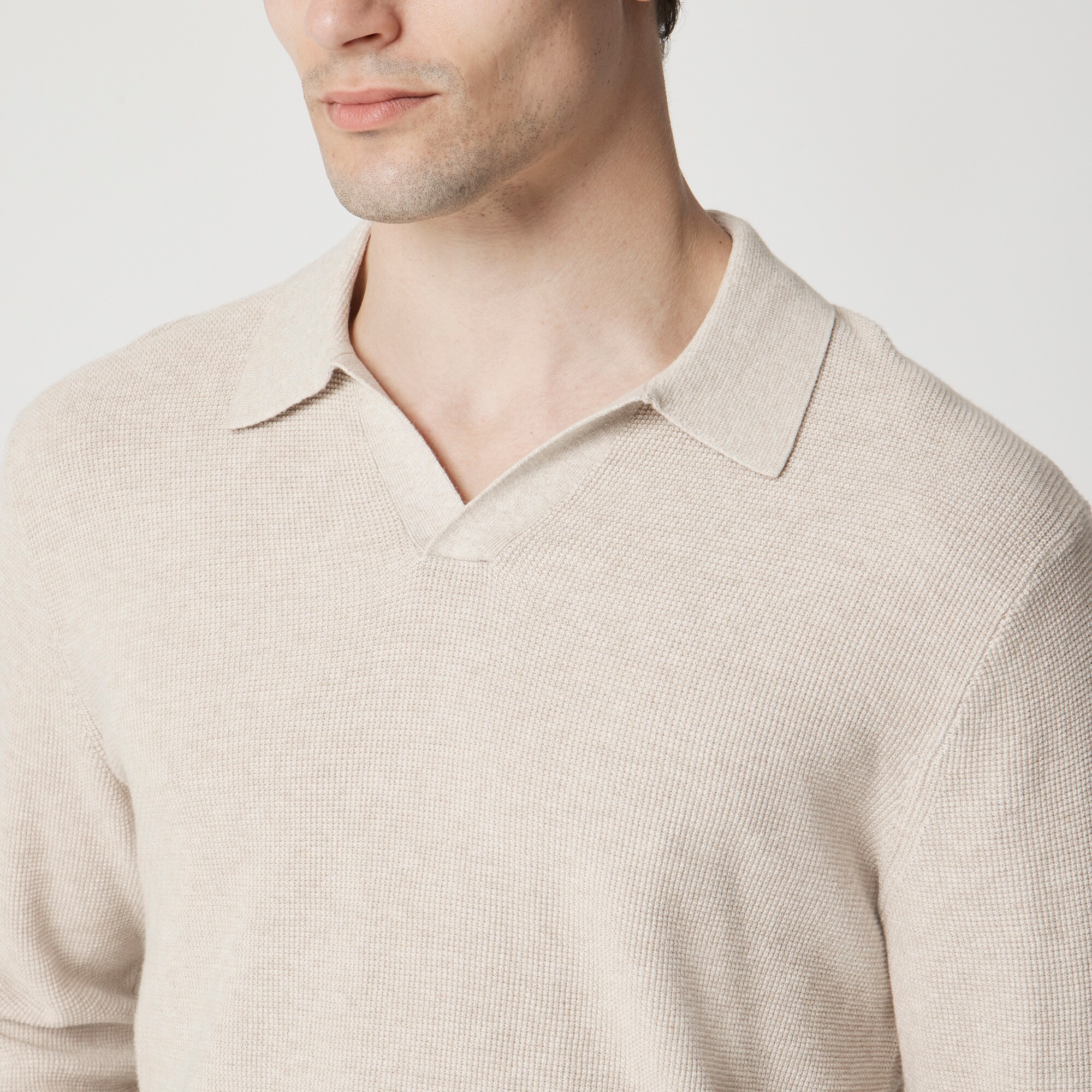 Cotton waffle johnny-collar sweater-polo