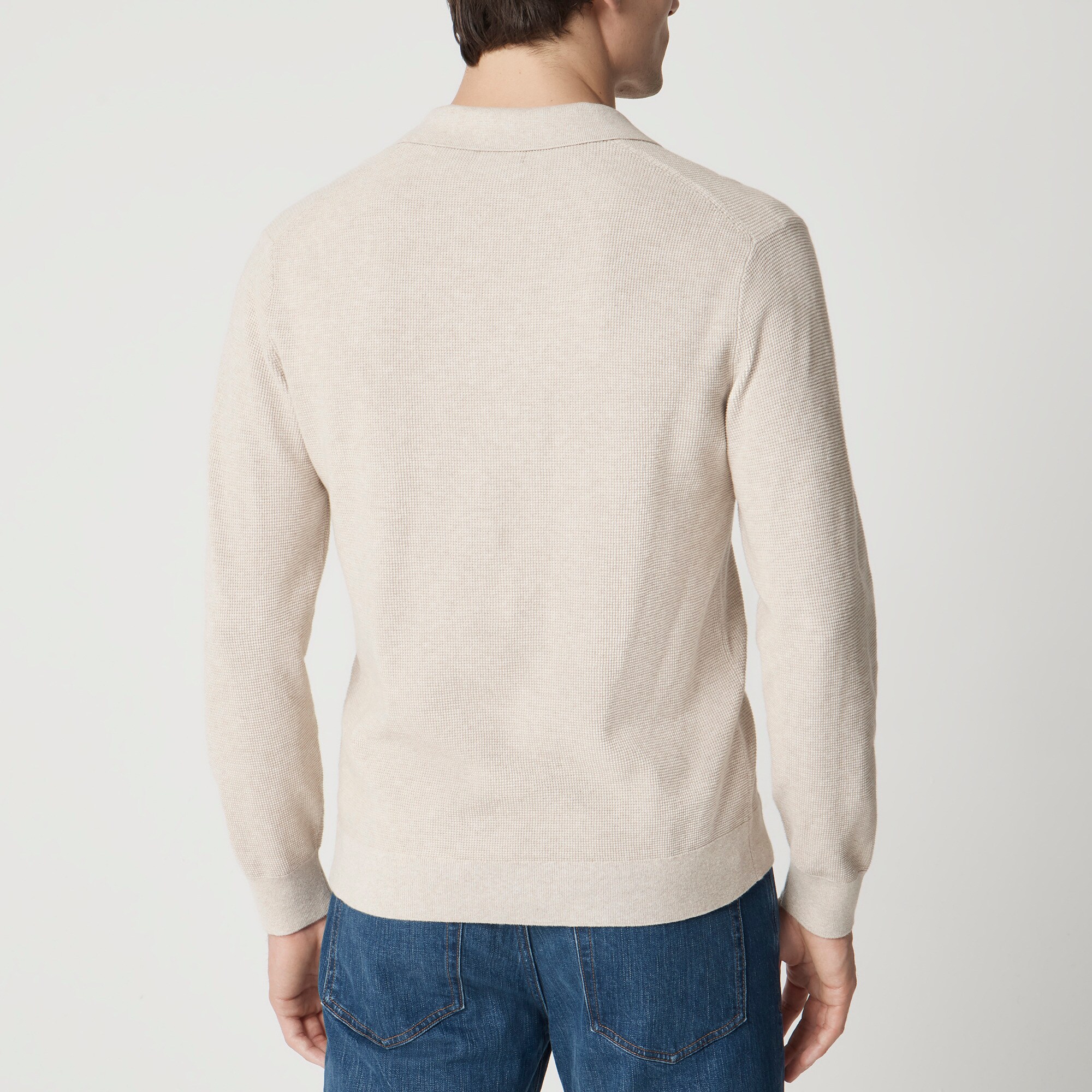 Cotton waffle johnny-collar sweater-polo