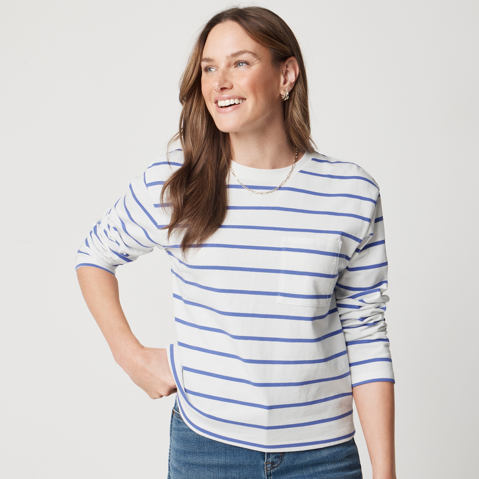 womens Striped long-sleeve pocket tee