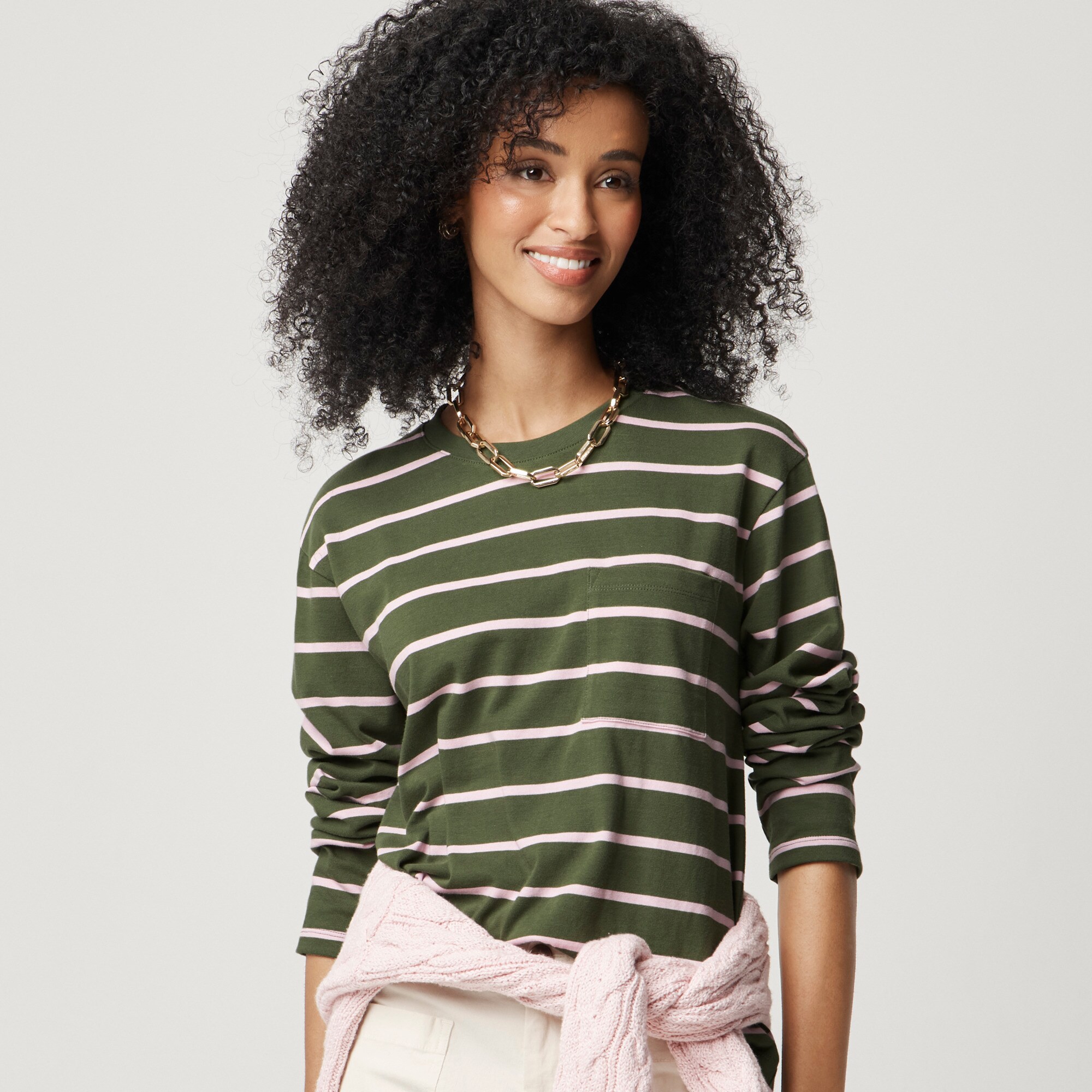 womens Striped long-sleeve pocket tee