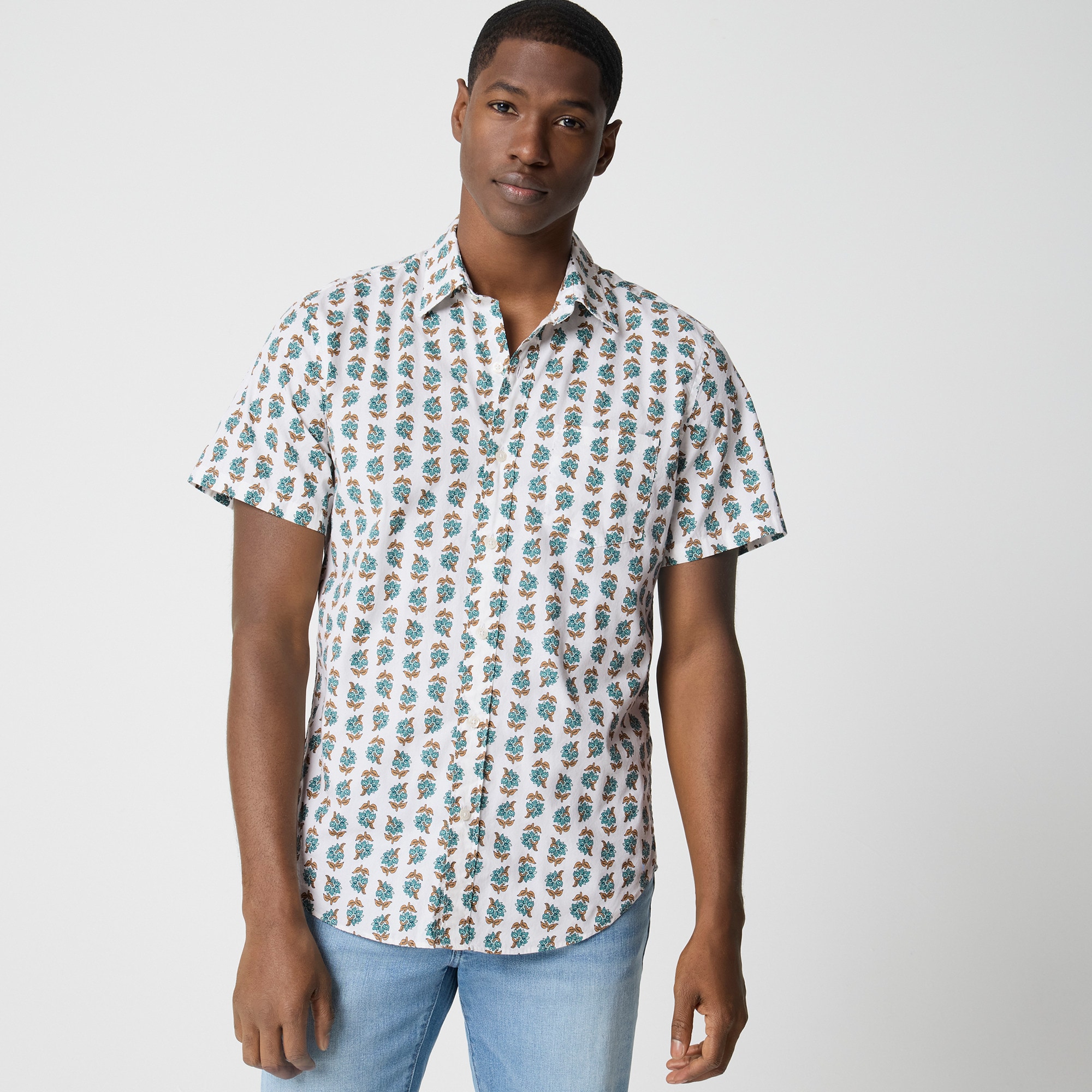 Short-sleeve printed flex casual shirt