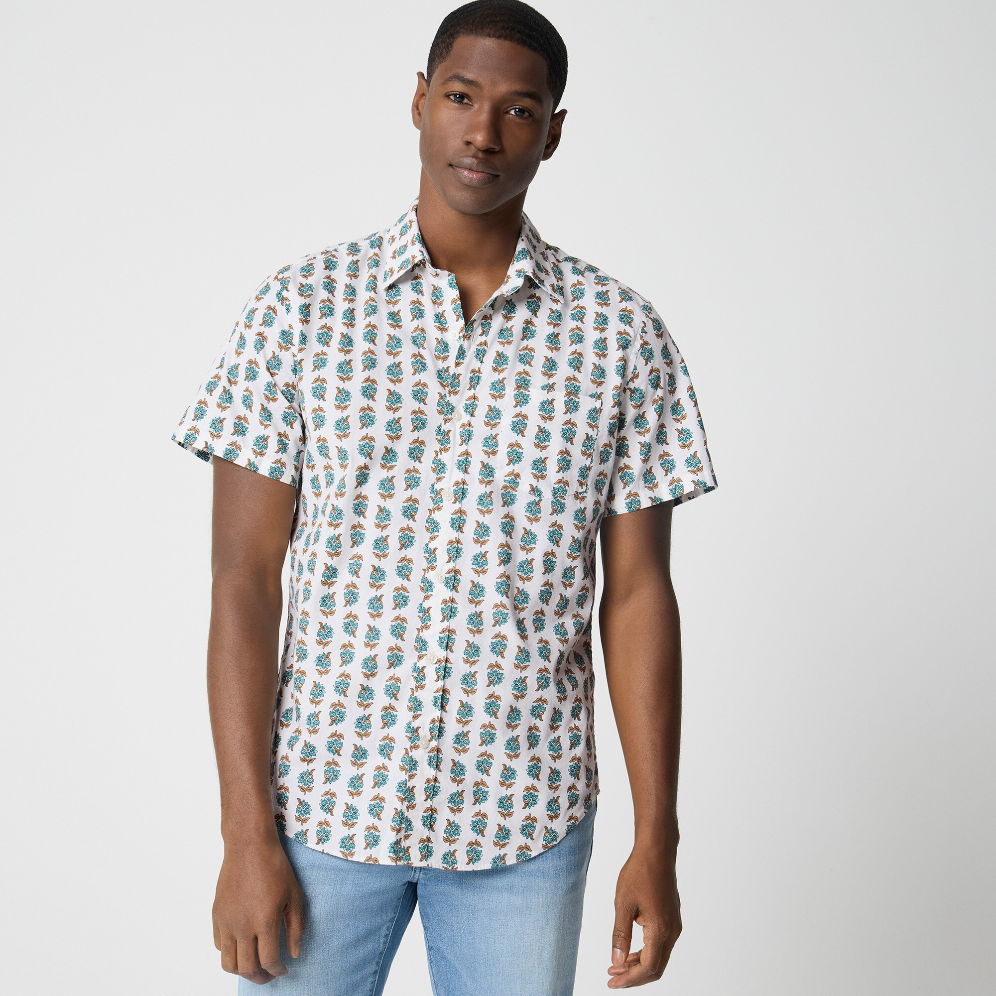 mens Short-sleeve printed flex casual shirt