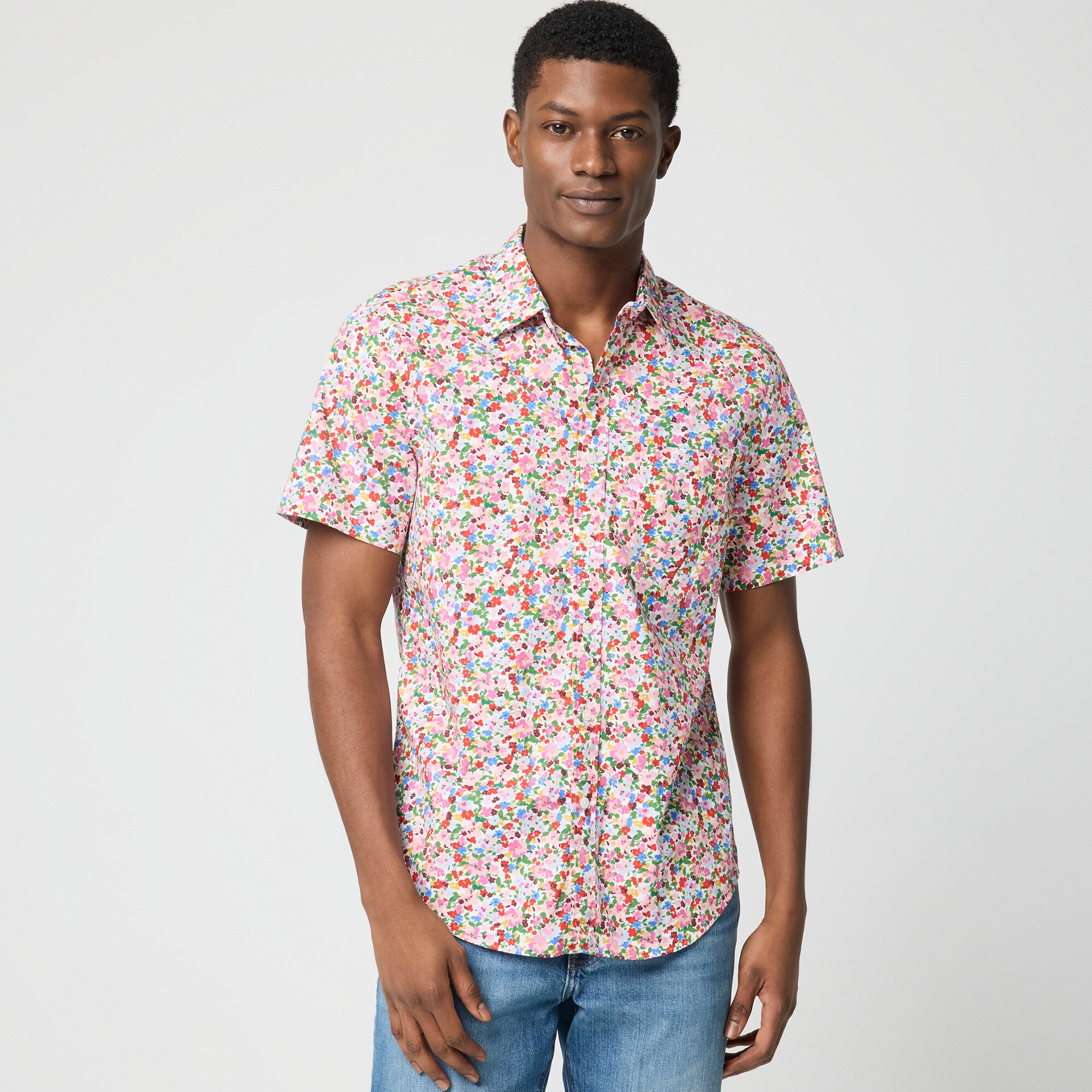 mens Short-sleeve printed flex casual shirt