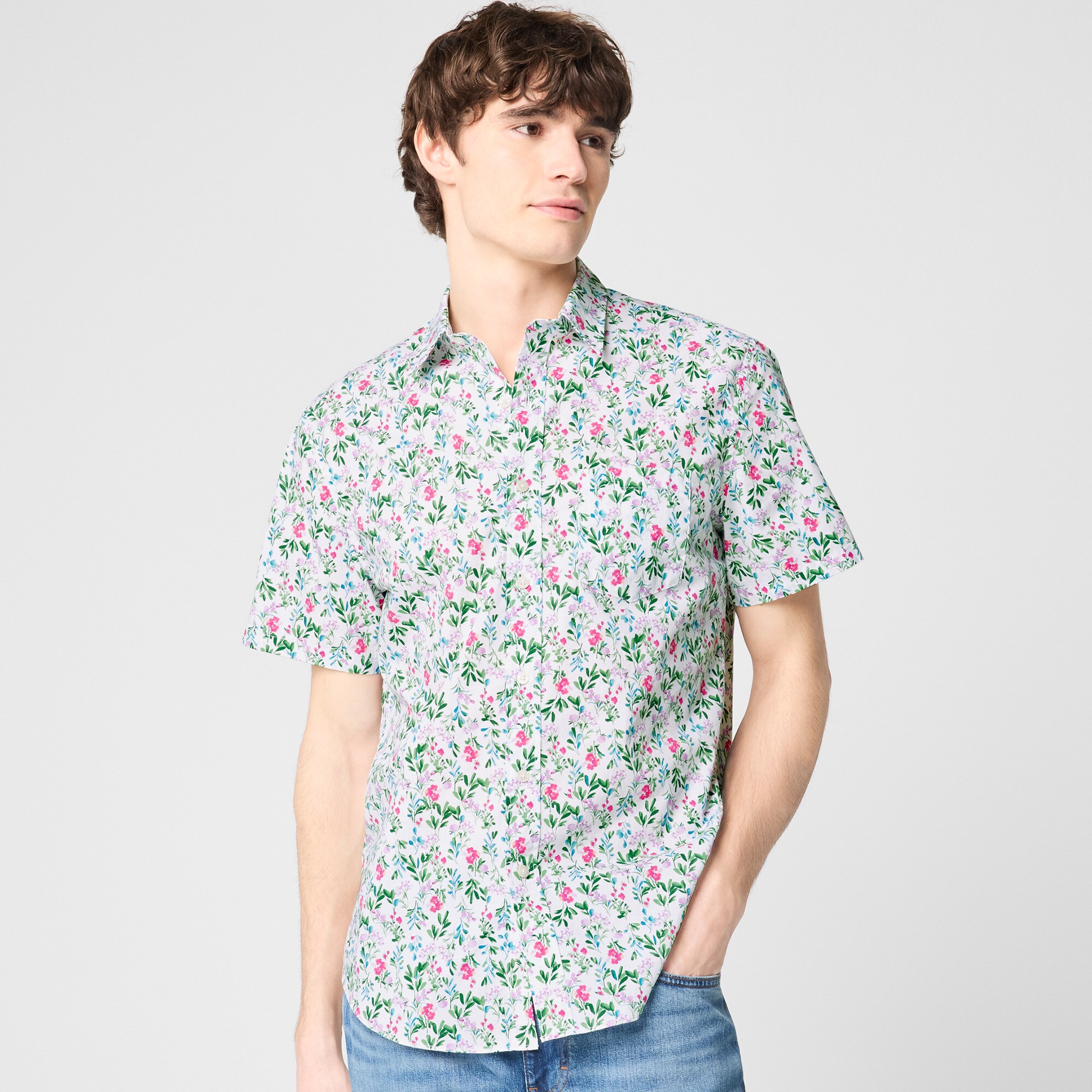 mens Short-sleeve printed flex casual shirt