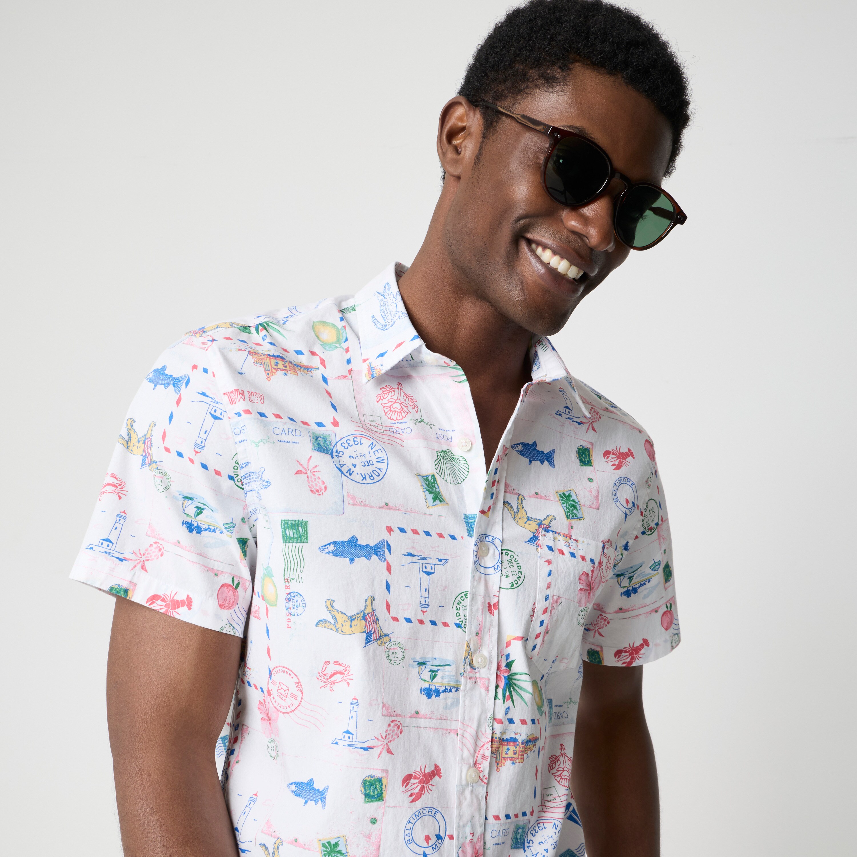 Short-sleeve printed flex casual shirt
