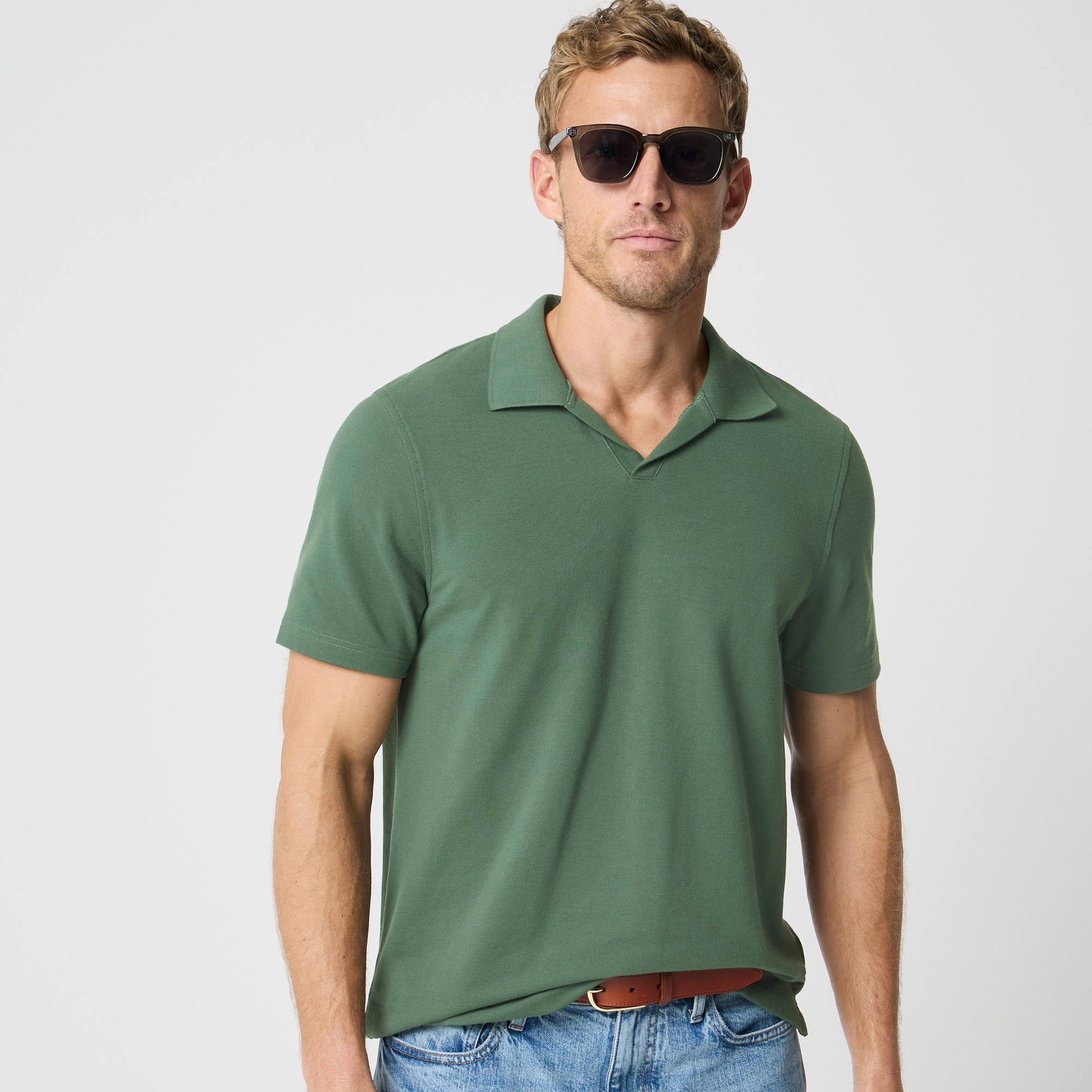 Flex piqué johnny-collar polo shirt