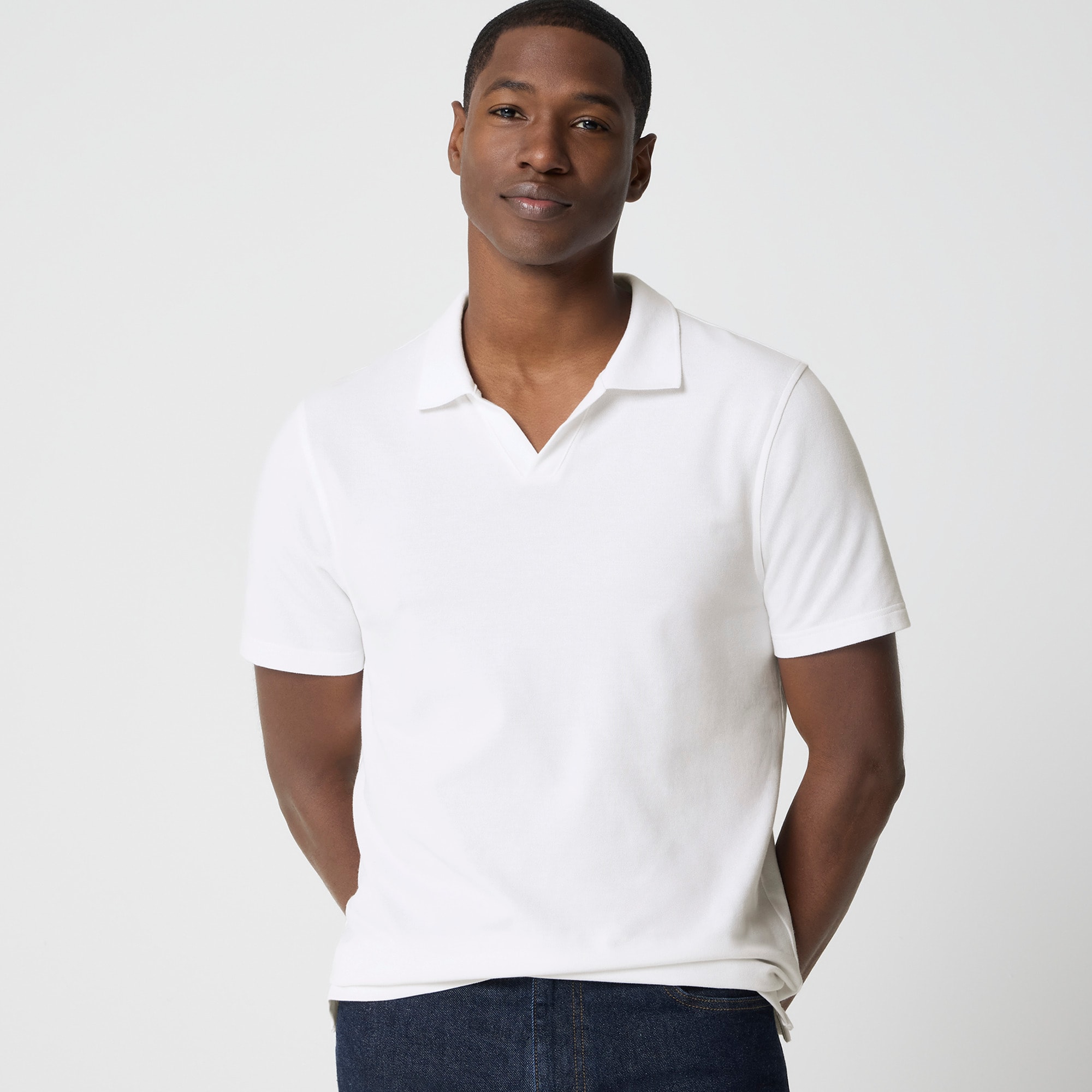 Flex piqué johnny-collar polo shirt