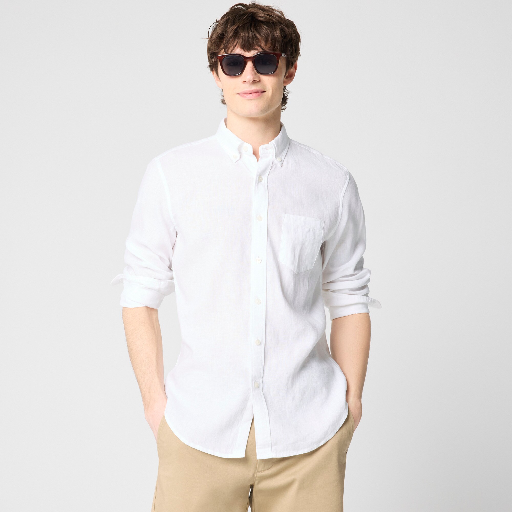 Classic-fit linen-blend shirt