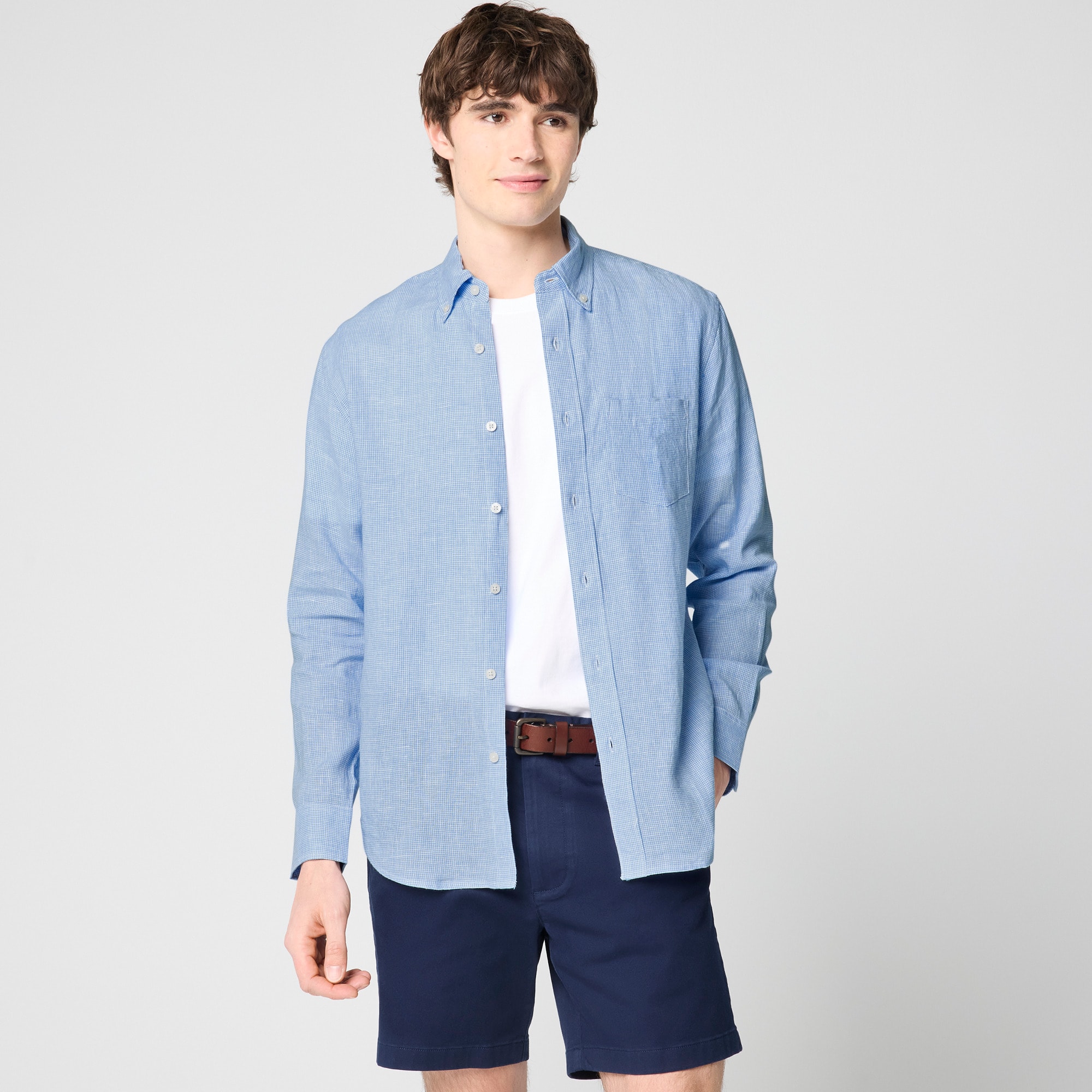 Classic-fit linen-blend shirt