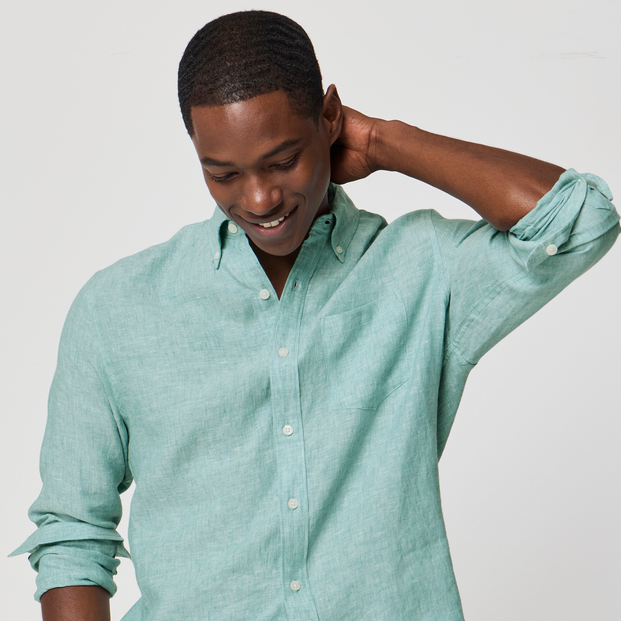 Classic-fit linen-blend shirt