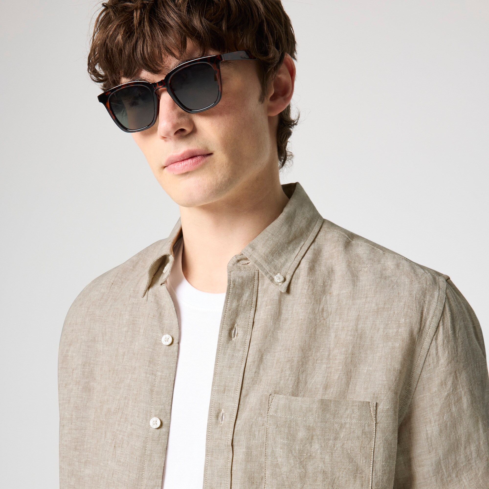 Classic-fit linen-blend shirt