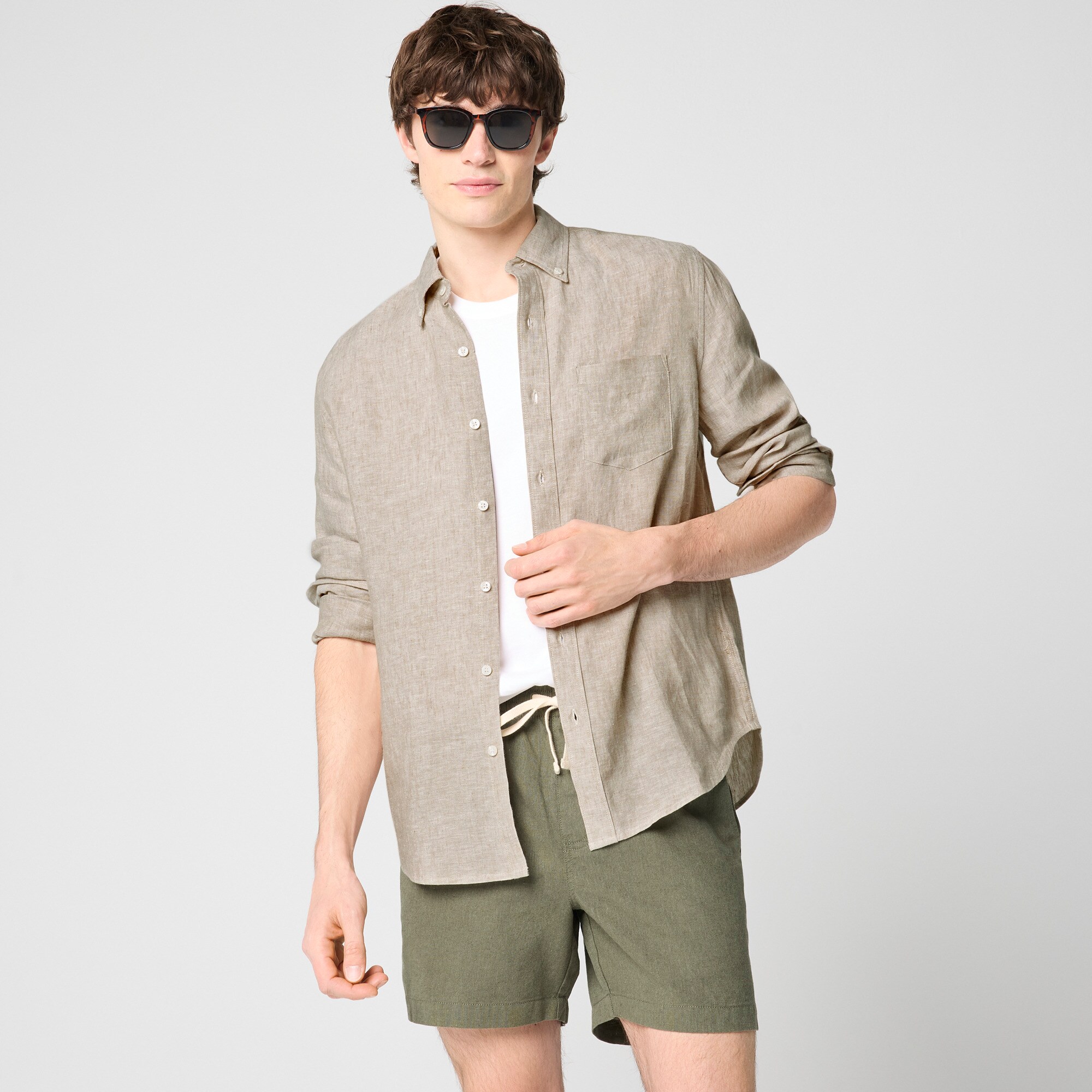 Classic-fit linen-blend shirt
