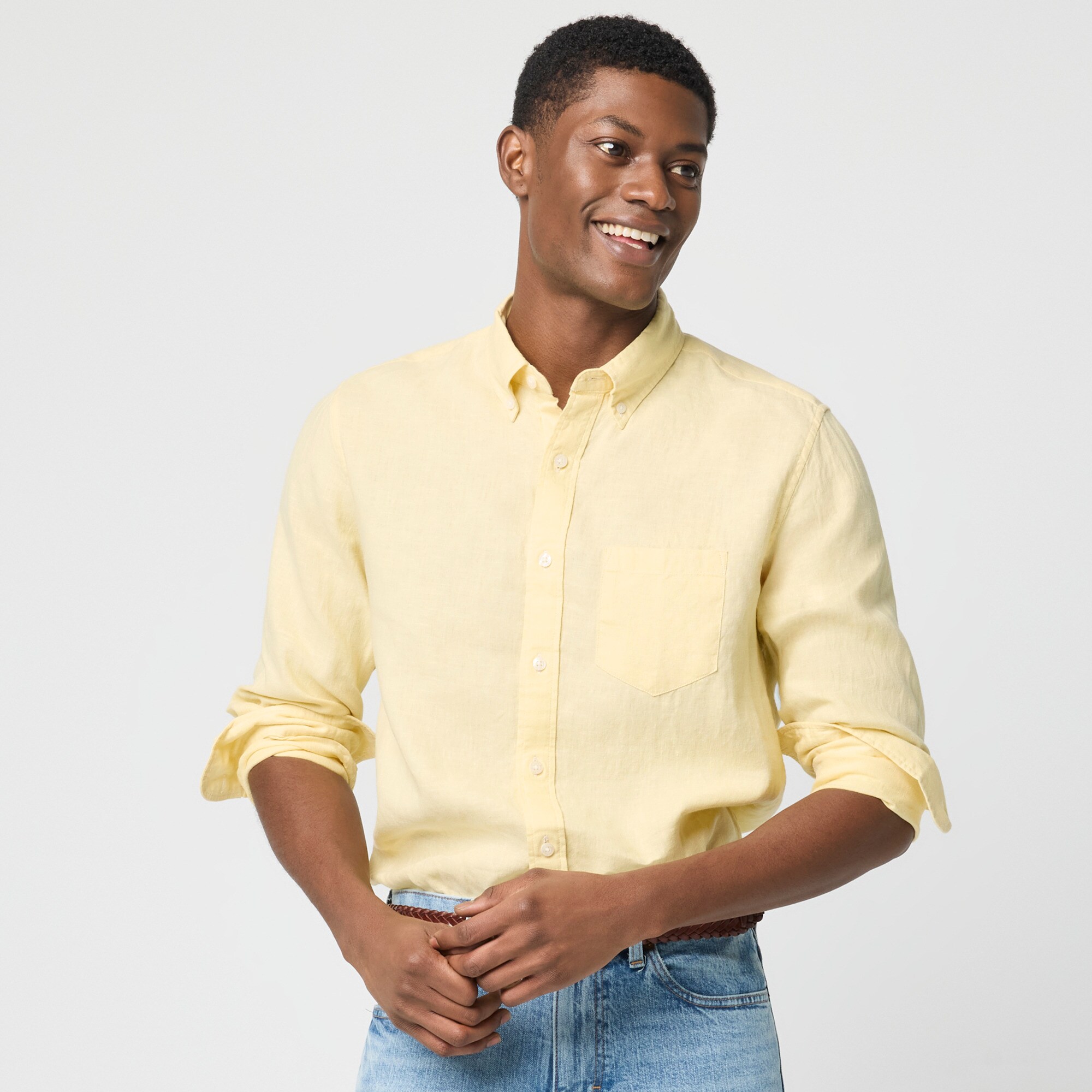 mens Classic-fit linen-blend shirt