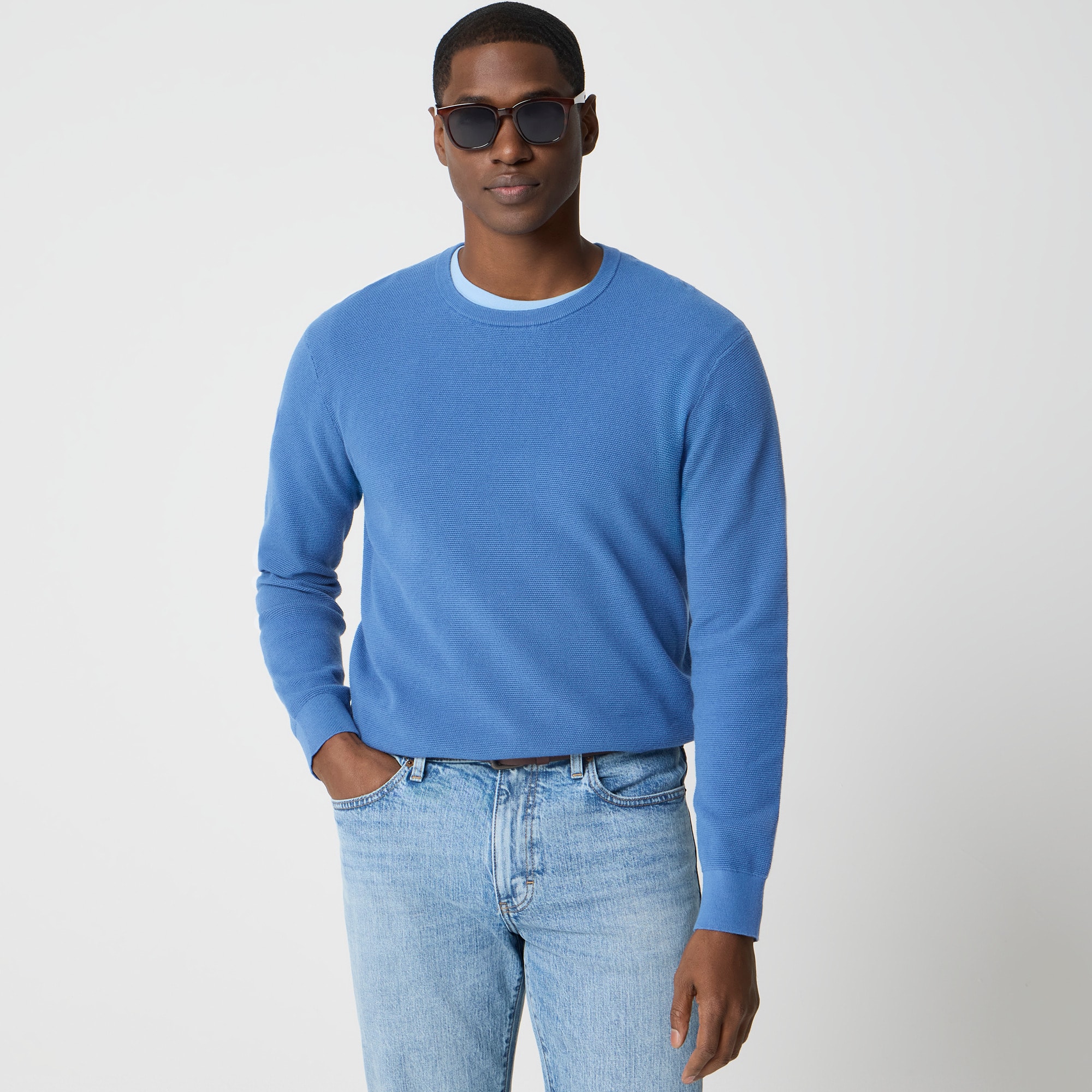 Cotton Moss-stitch Crewneck Sweater For Men | Factory