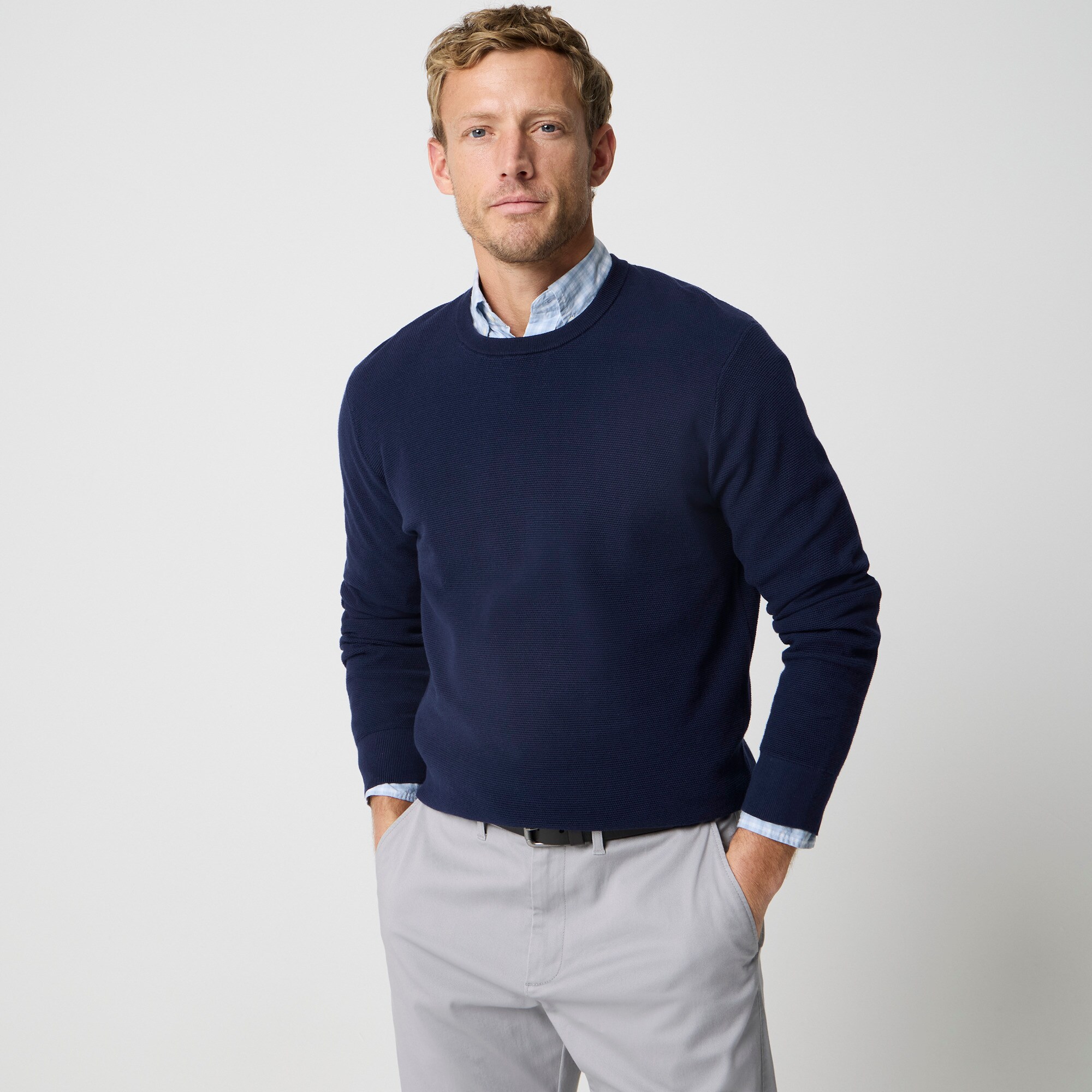 mens Cotton moss-stitch crewneck sweater