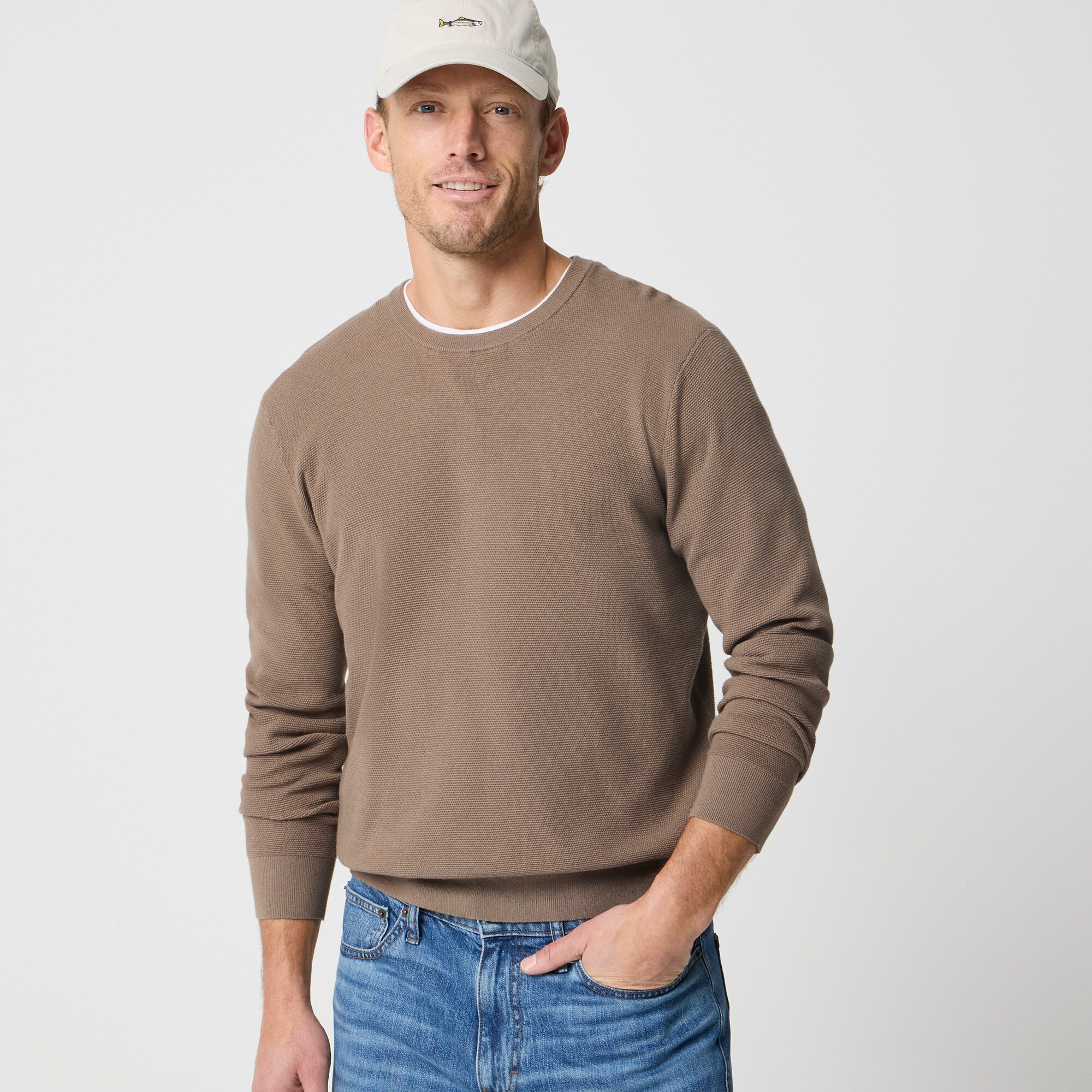  Cotton moss-stitch crewneck sweater