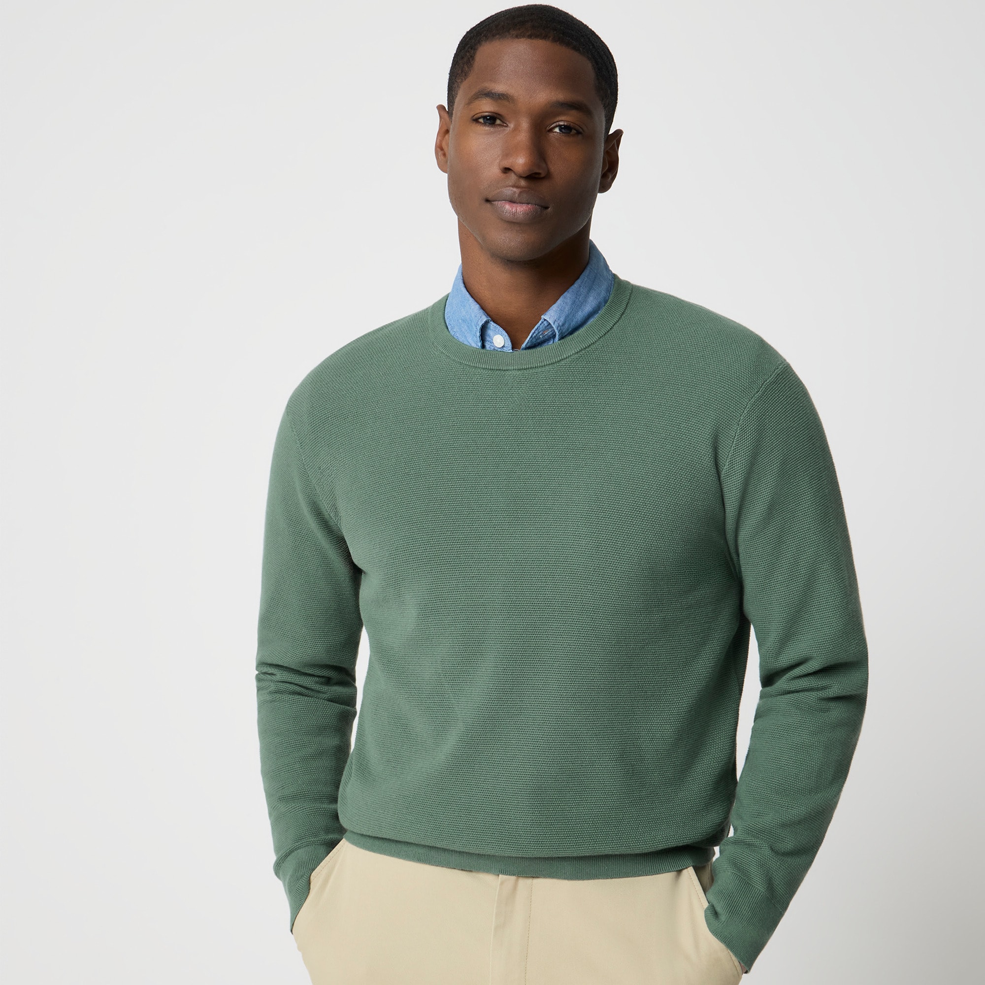 Cotton moss-stitch crewneck sweater