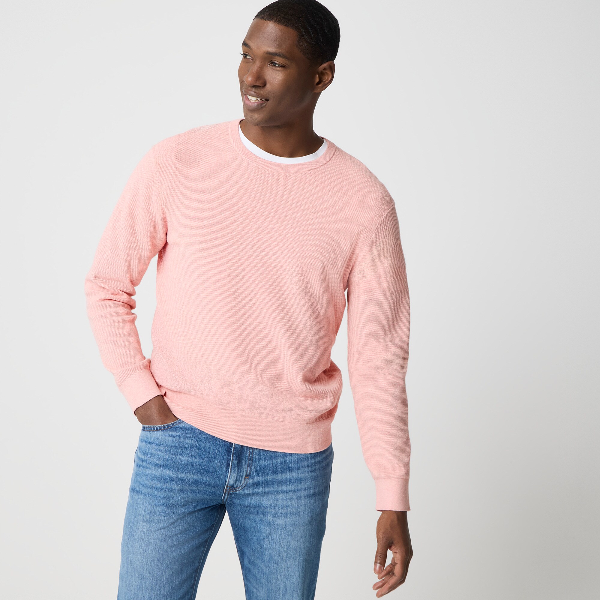 Cotton moss-stitch crewneck sweater